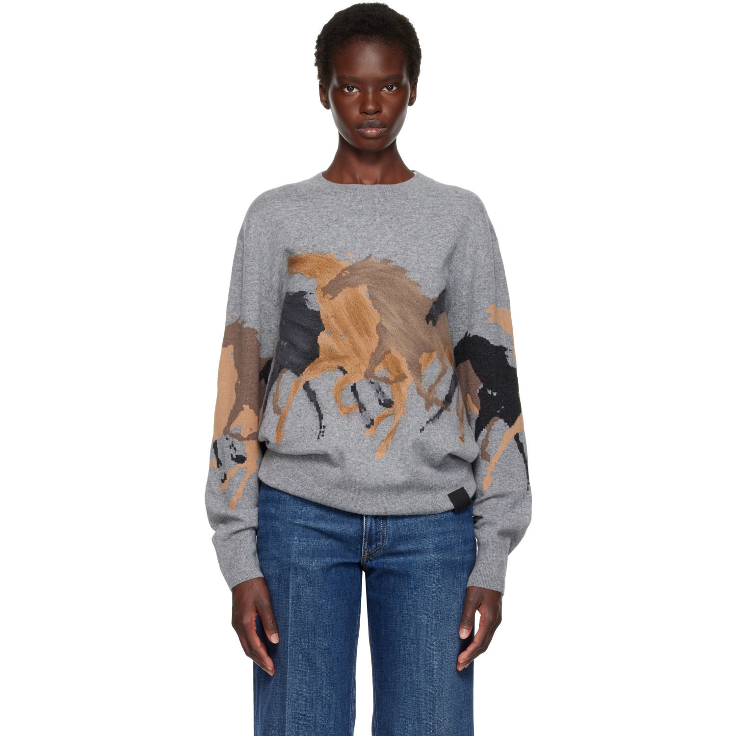 Stella McCartney Gray Racing Horses Sweater
