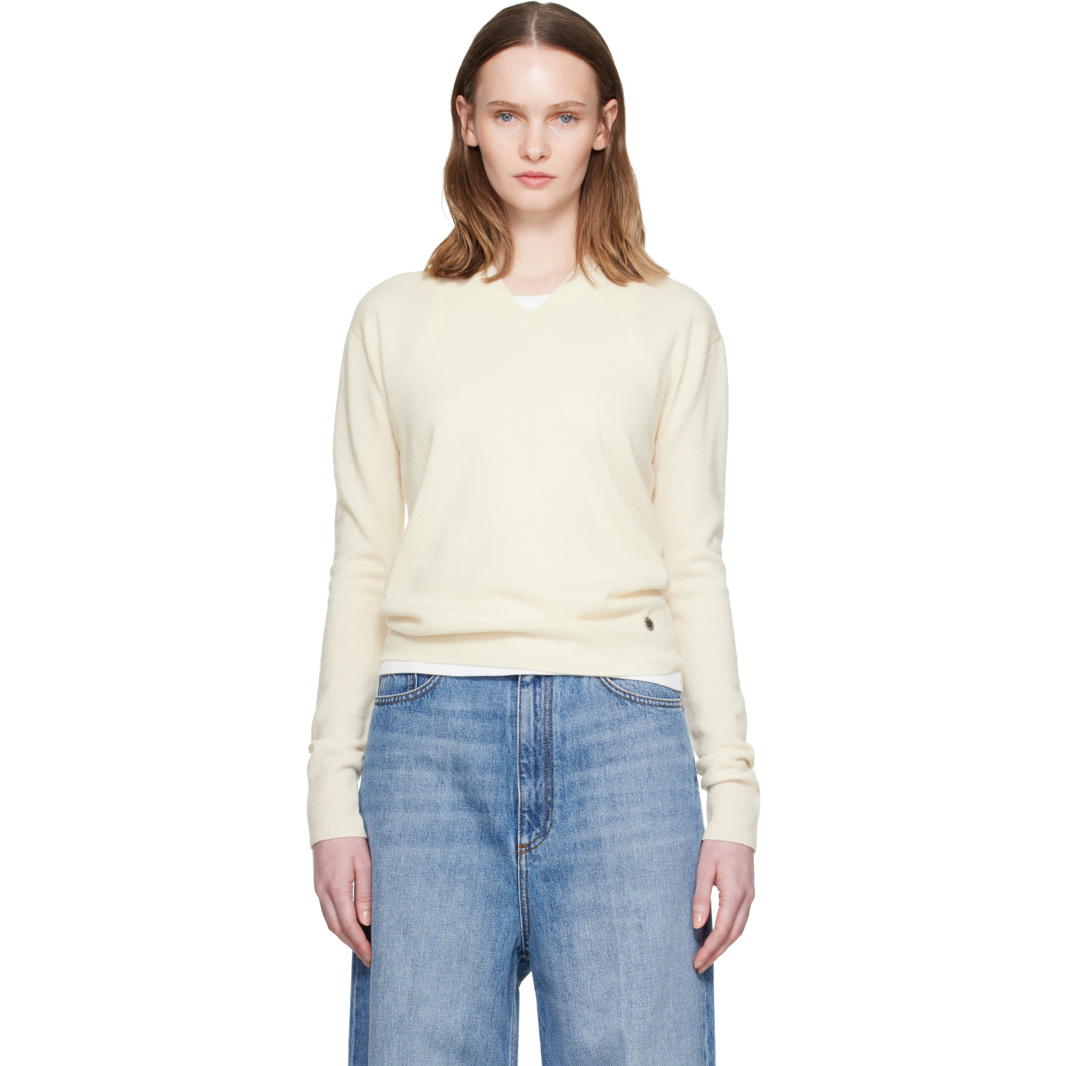 Stella McCartney Off-White Cashmere V-Neck Sweater