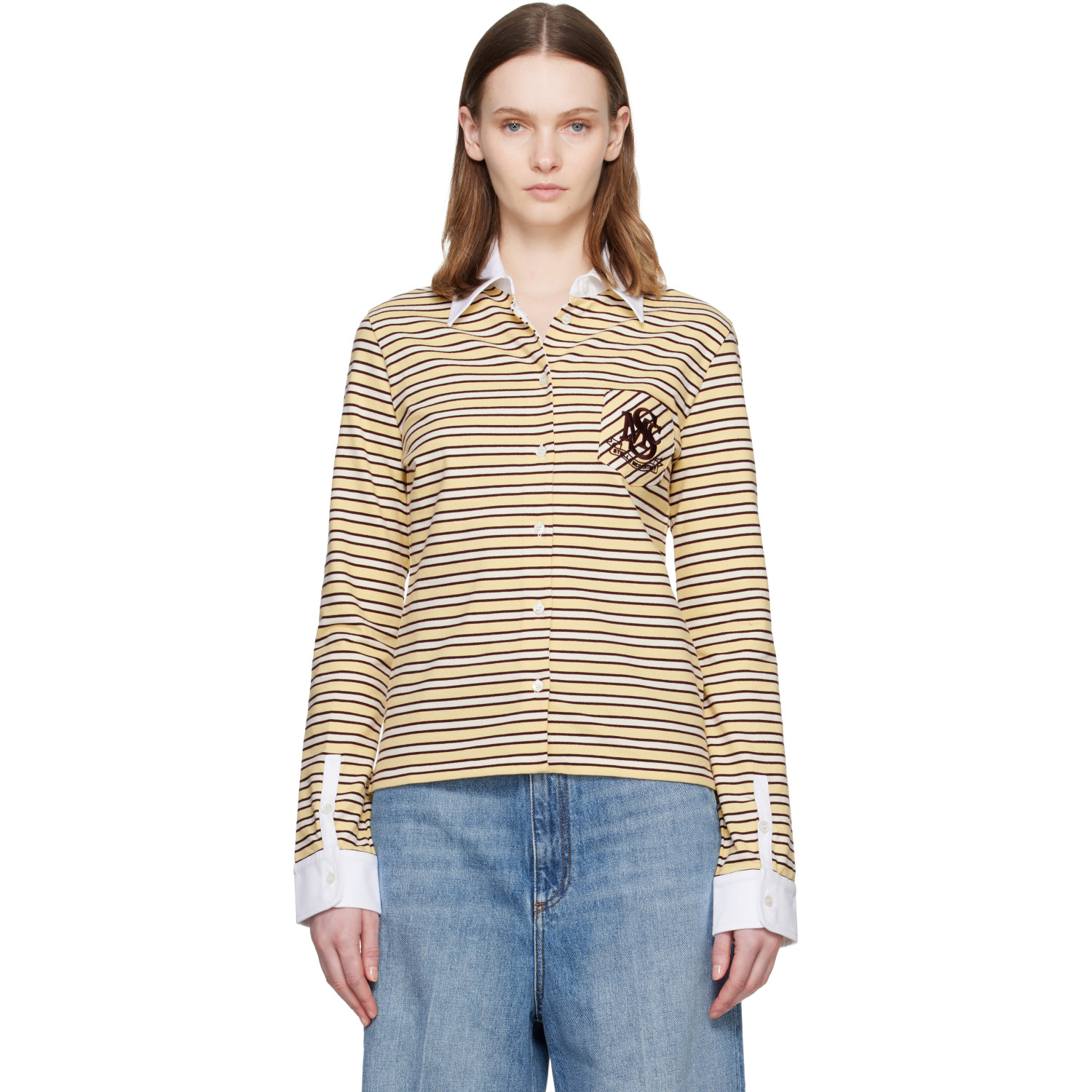 Stella McCartney Yellow Fancy Stripe Crest Polo Shirt