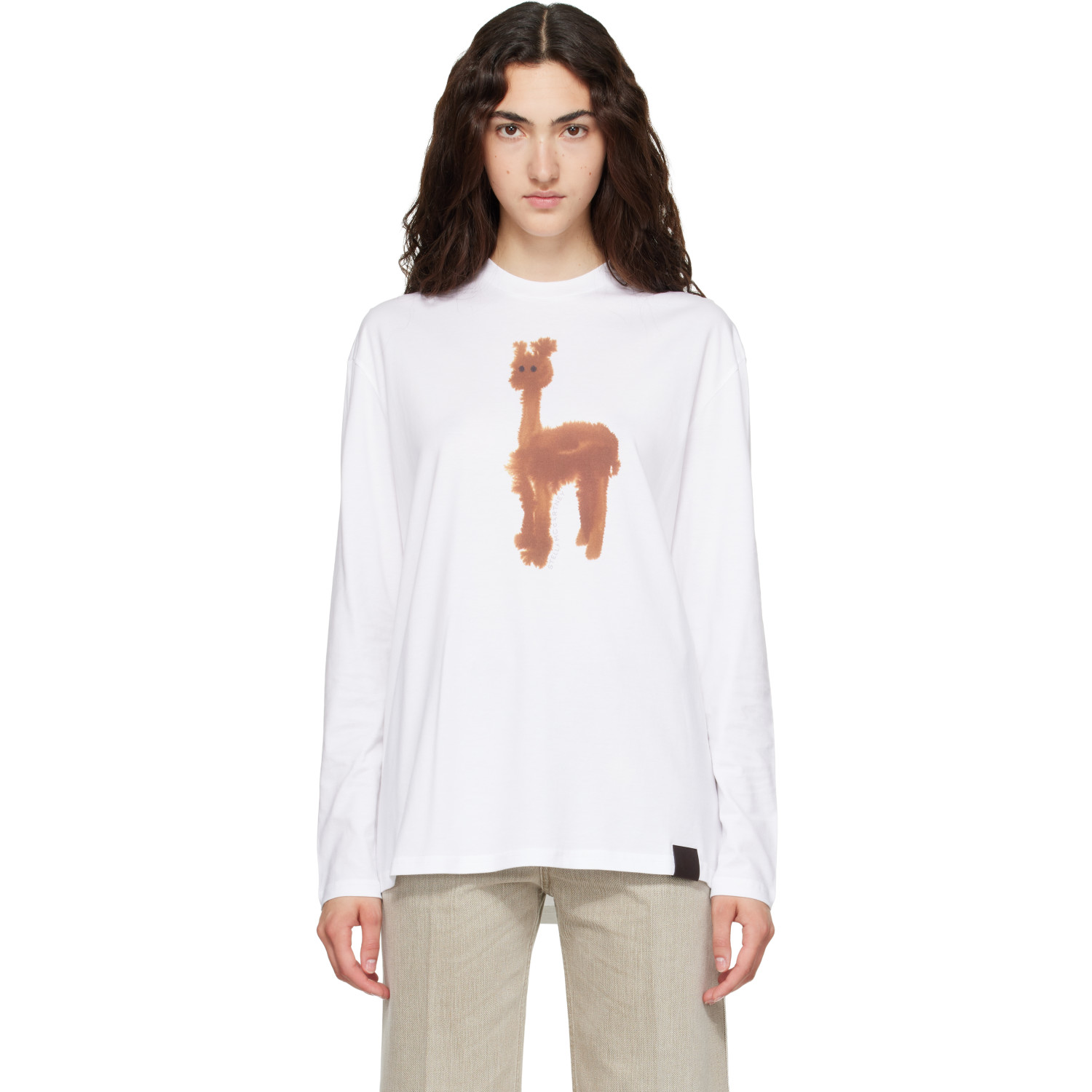 Stella McCartney White Watercolour Alpaca Long Sleeve Cotton T-shirt