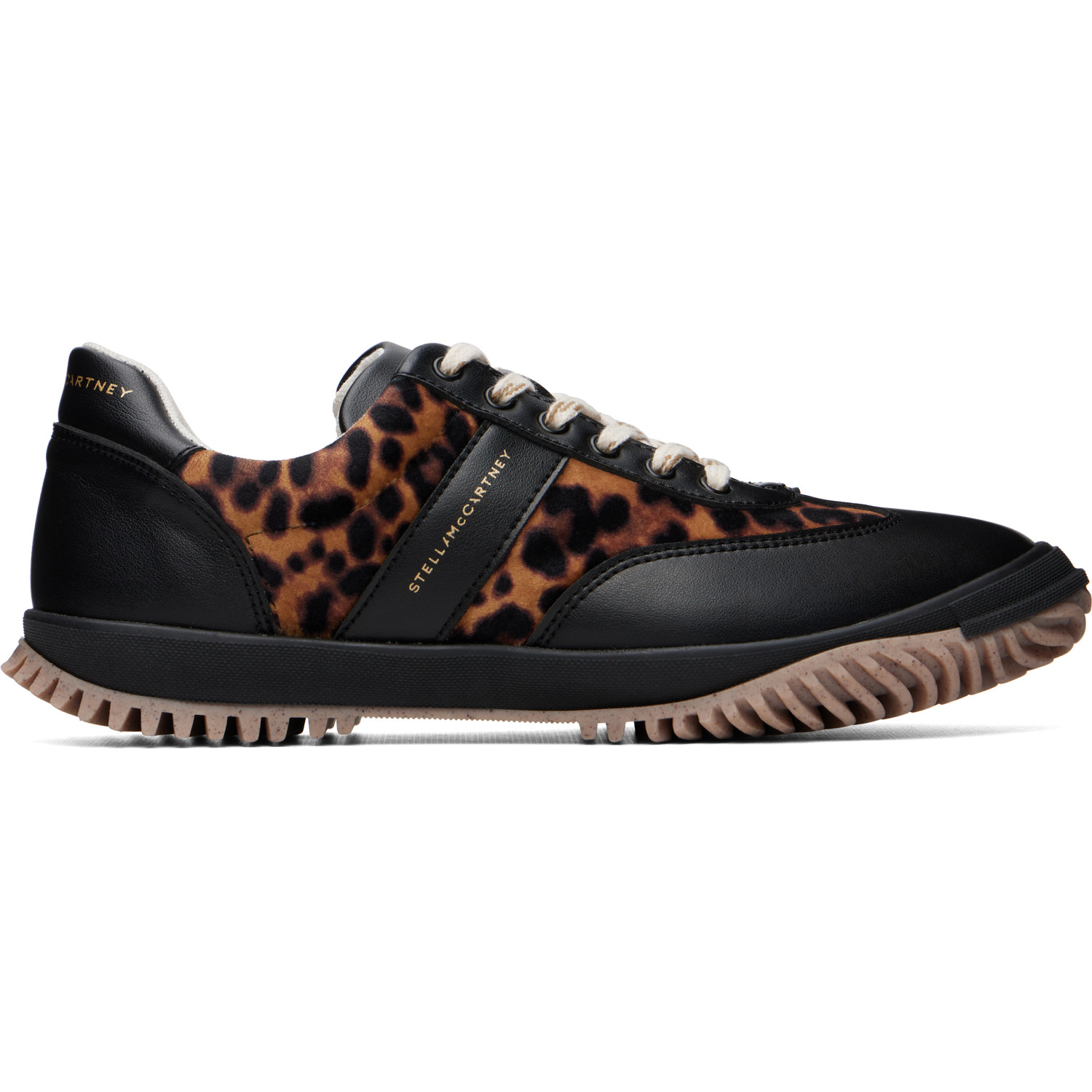 Stella McCartney Black & Beige Leopard Velvet Sneakers