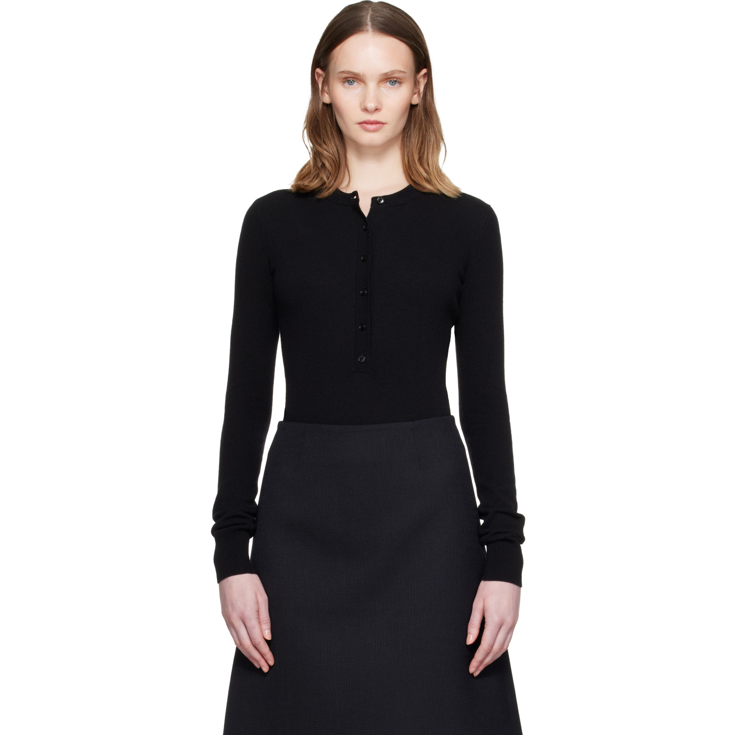 Stella McCartney Black Crewneck Ribbed Long-Sleeve Bodysuit