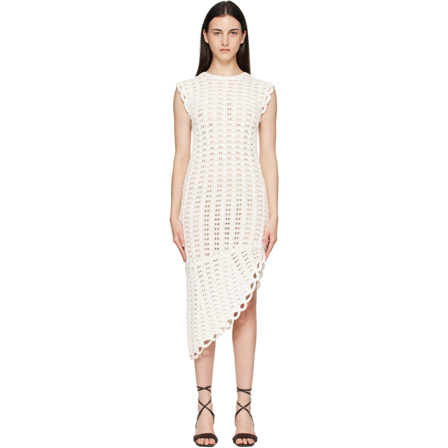 Loulou de Saison White Malena Ruffled Crochet Midi Dress