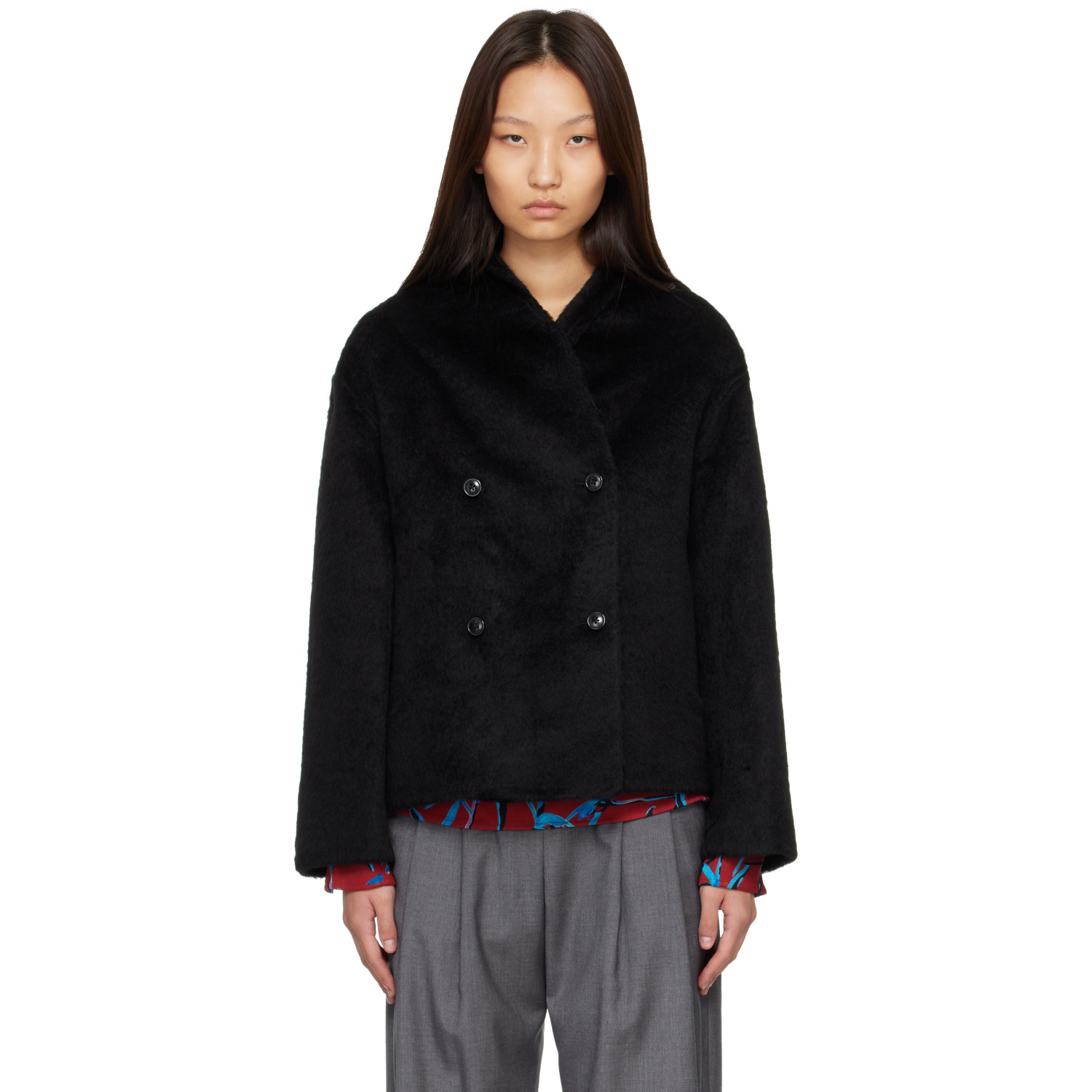Loulou de Saison Black Wes Double Breasted Alpaca Jacket