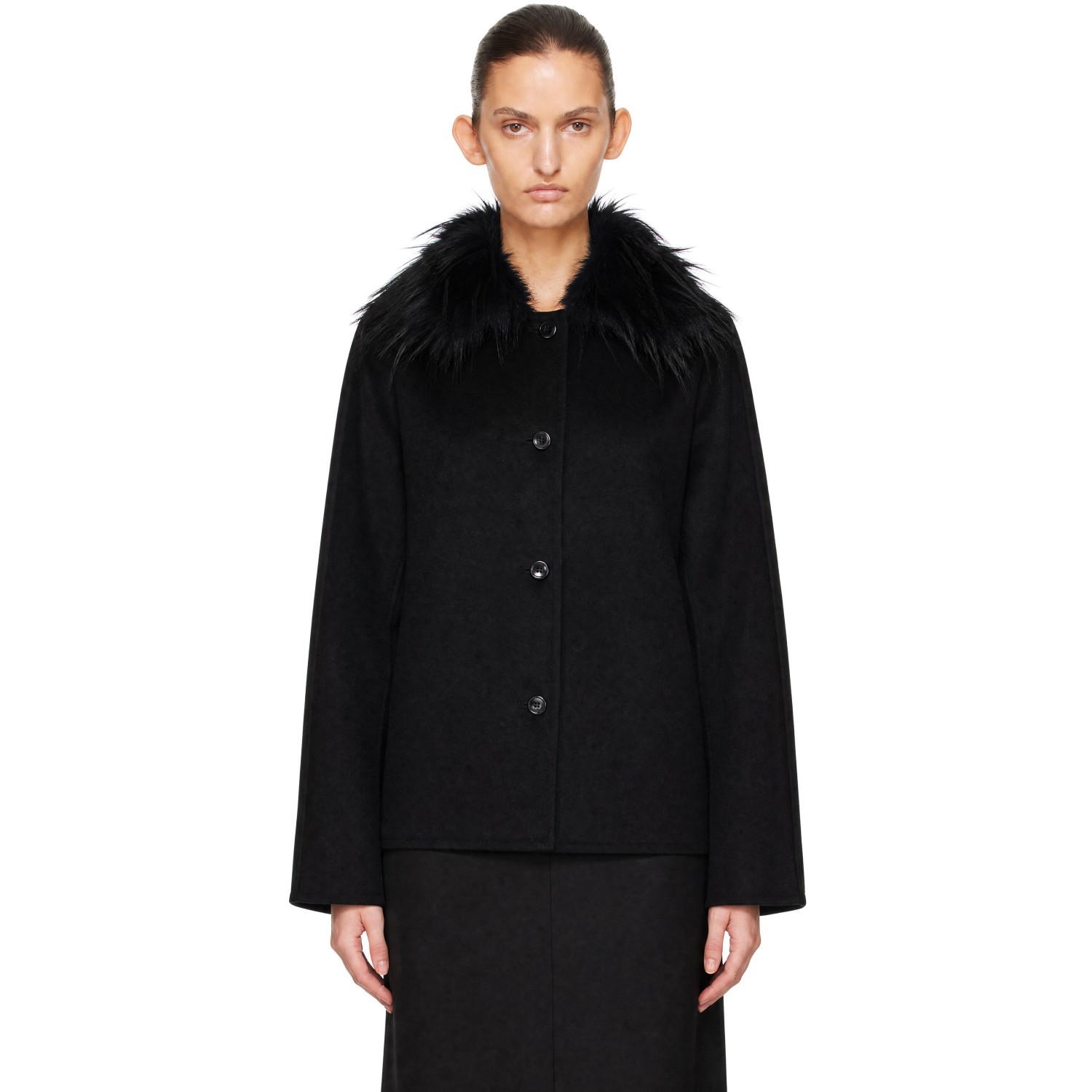 Loulou de Saison Black Rafe Detachable Faux-Fur Collar Jacket