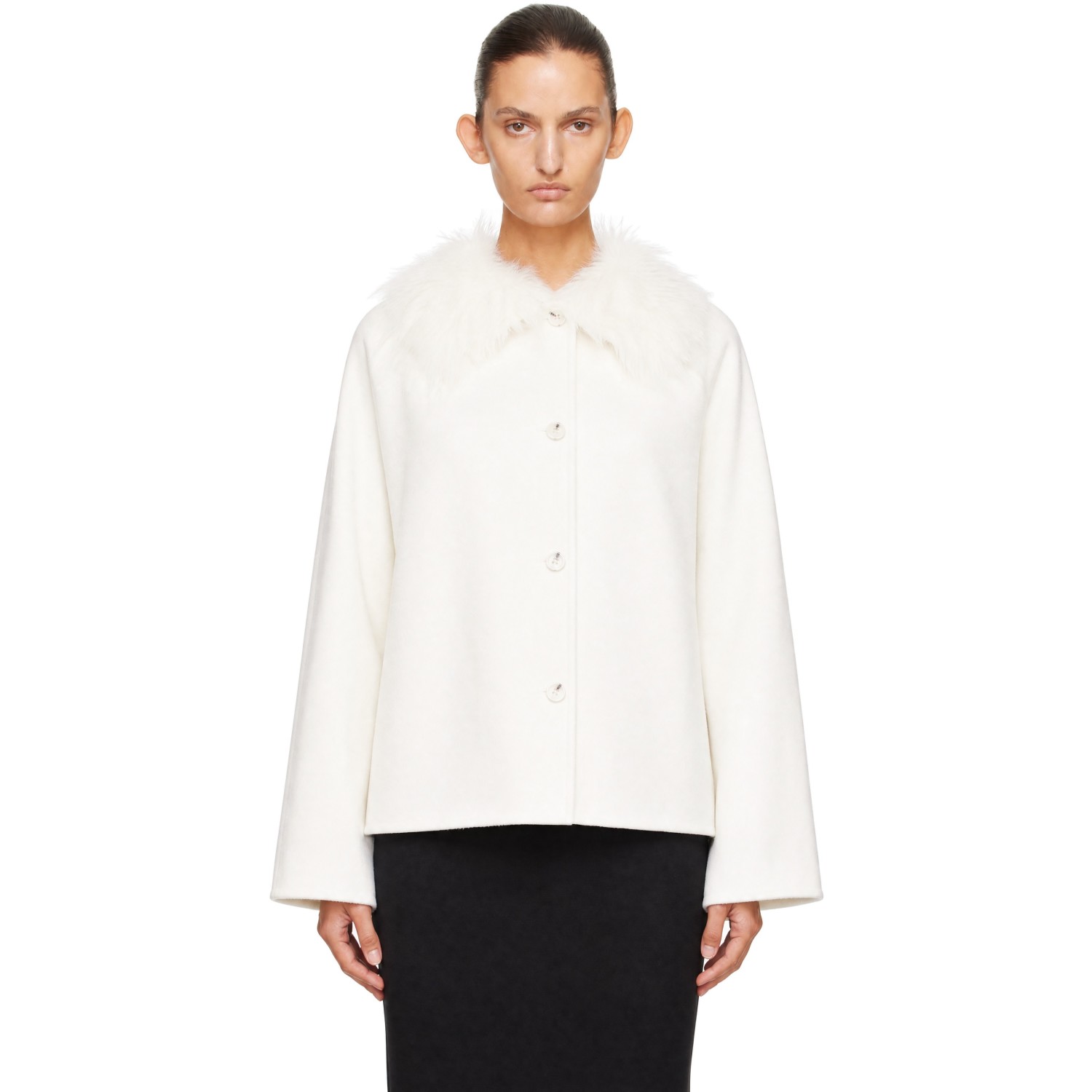Loulou de Saison White Rafe Detachable Faux-Fur Collar Jacket