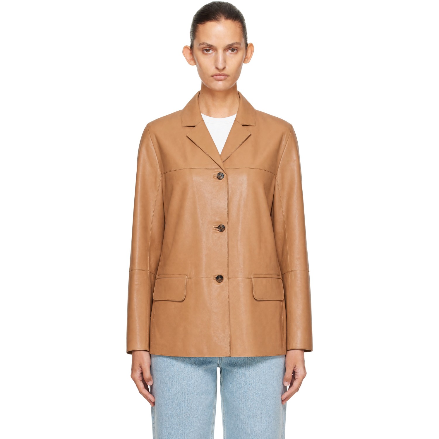 Loulou de Saison Tan NARI Straight Leather Jacket