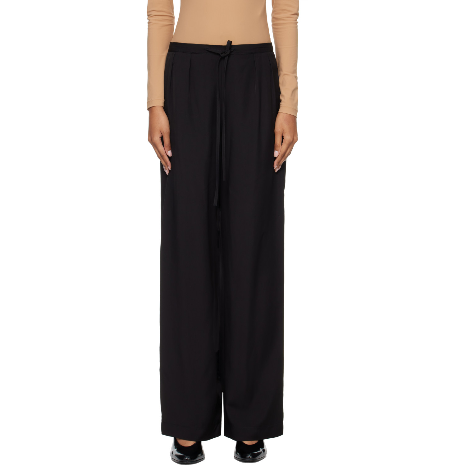 Loulou de Saison Black Ellon Straight Leg Drawstring Trousers