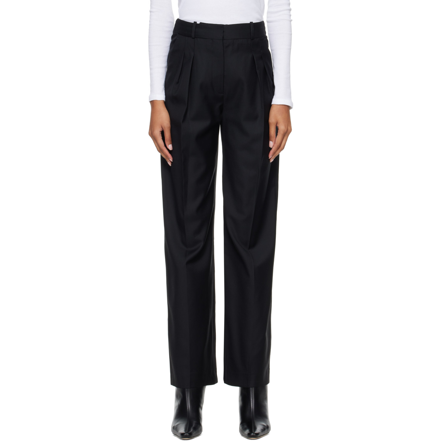 Loulou de Saison Black Sbiru Virgin Wool Pleated Trousers