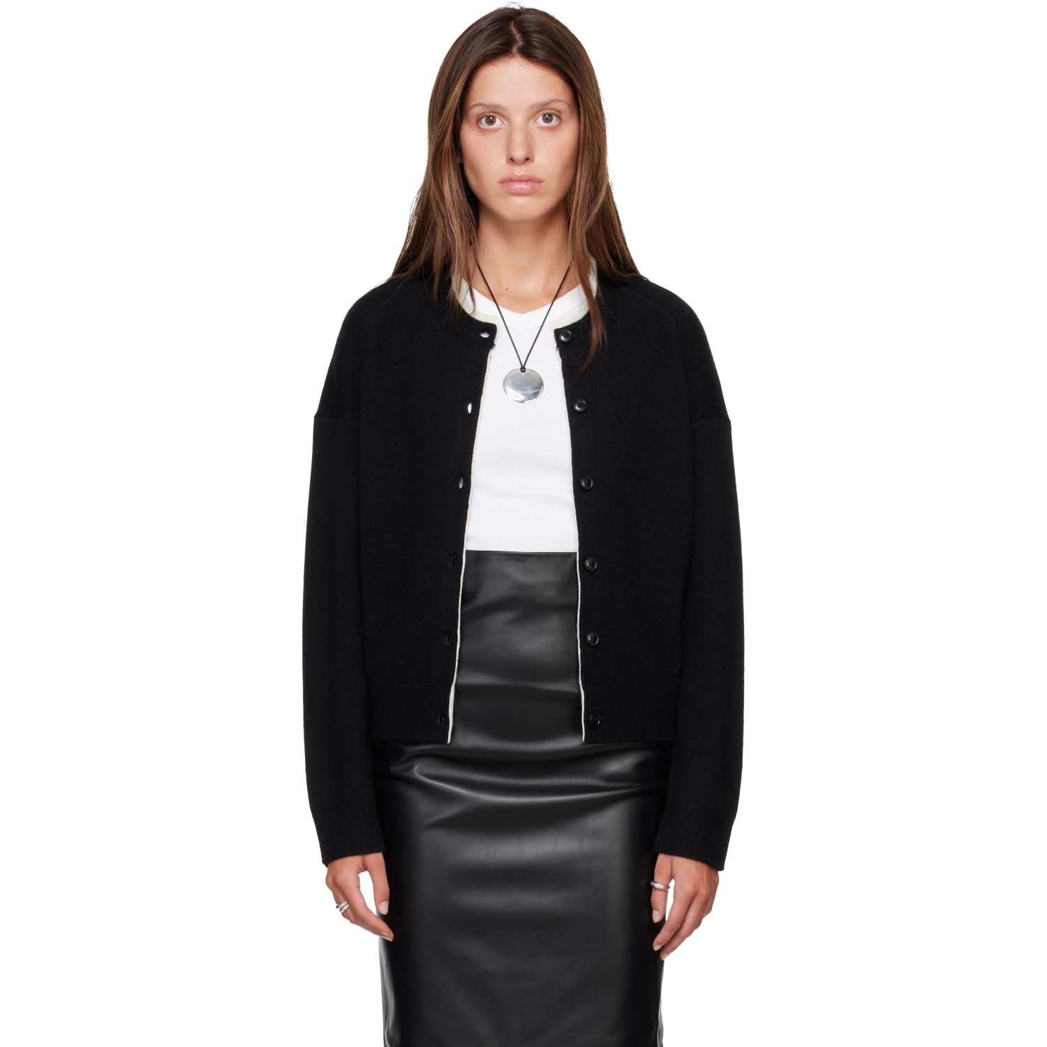 Loulou de Saison Black NICOLA Bicolor Cashmere Cardigan