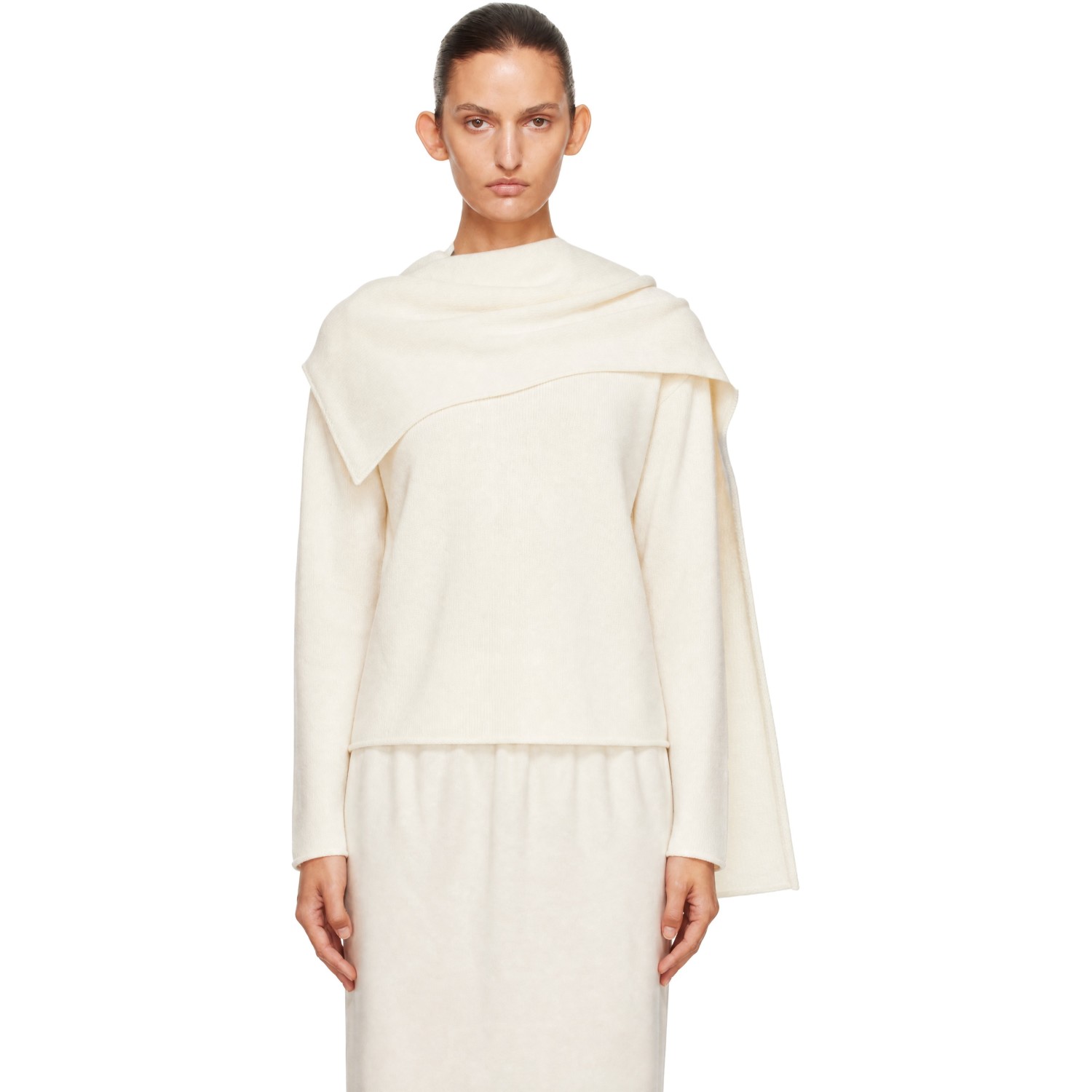 Loulou de Saison Off-White Frances Cashmere Scarf Sweater