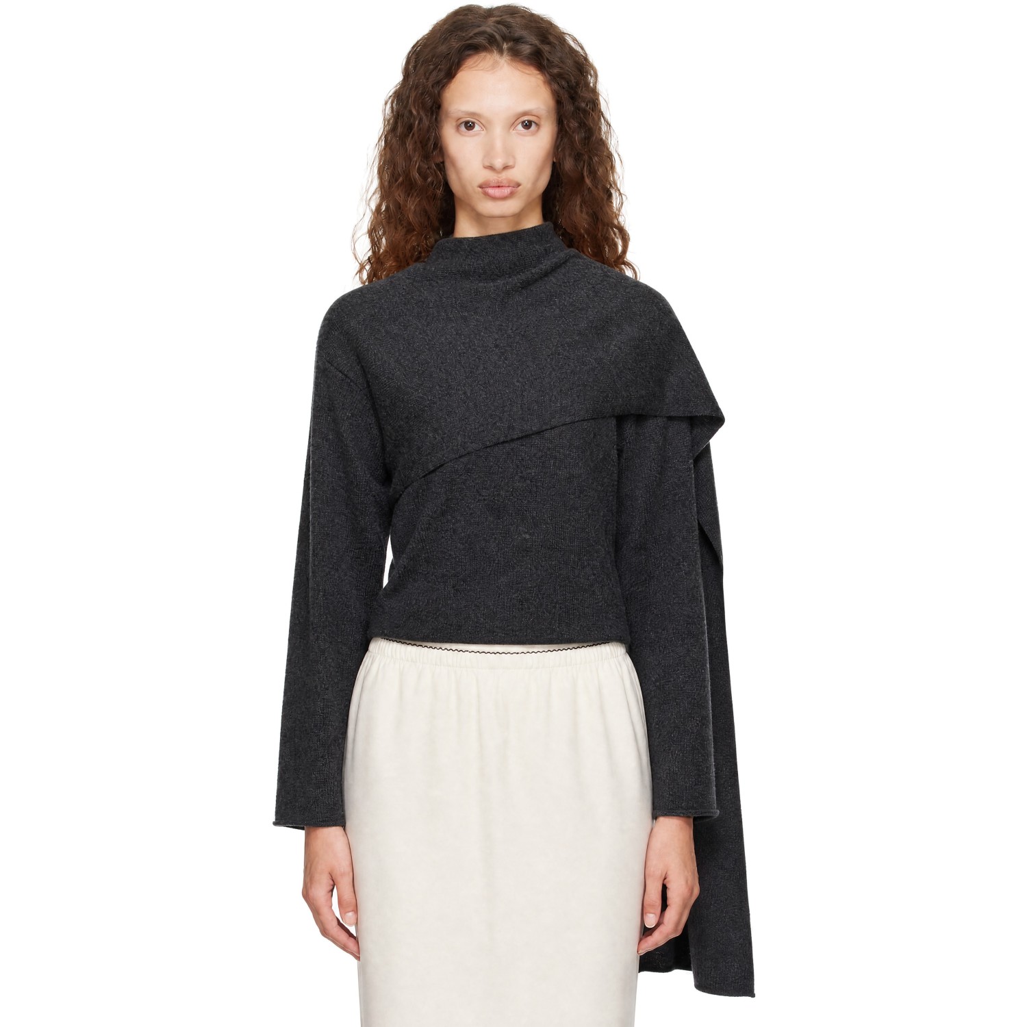 Loulou de Saison Gray Frances Cashmere Scarf Sweater