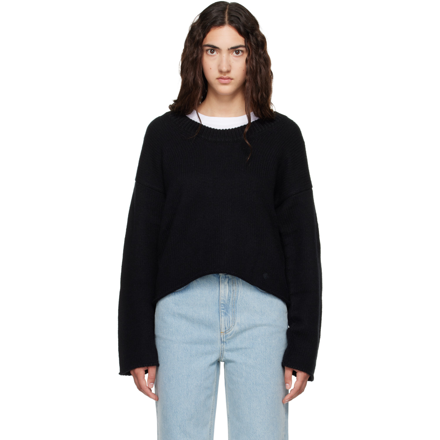 Loulou de Saison Black DERRY LDS U Neck Cashmere Sweater