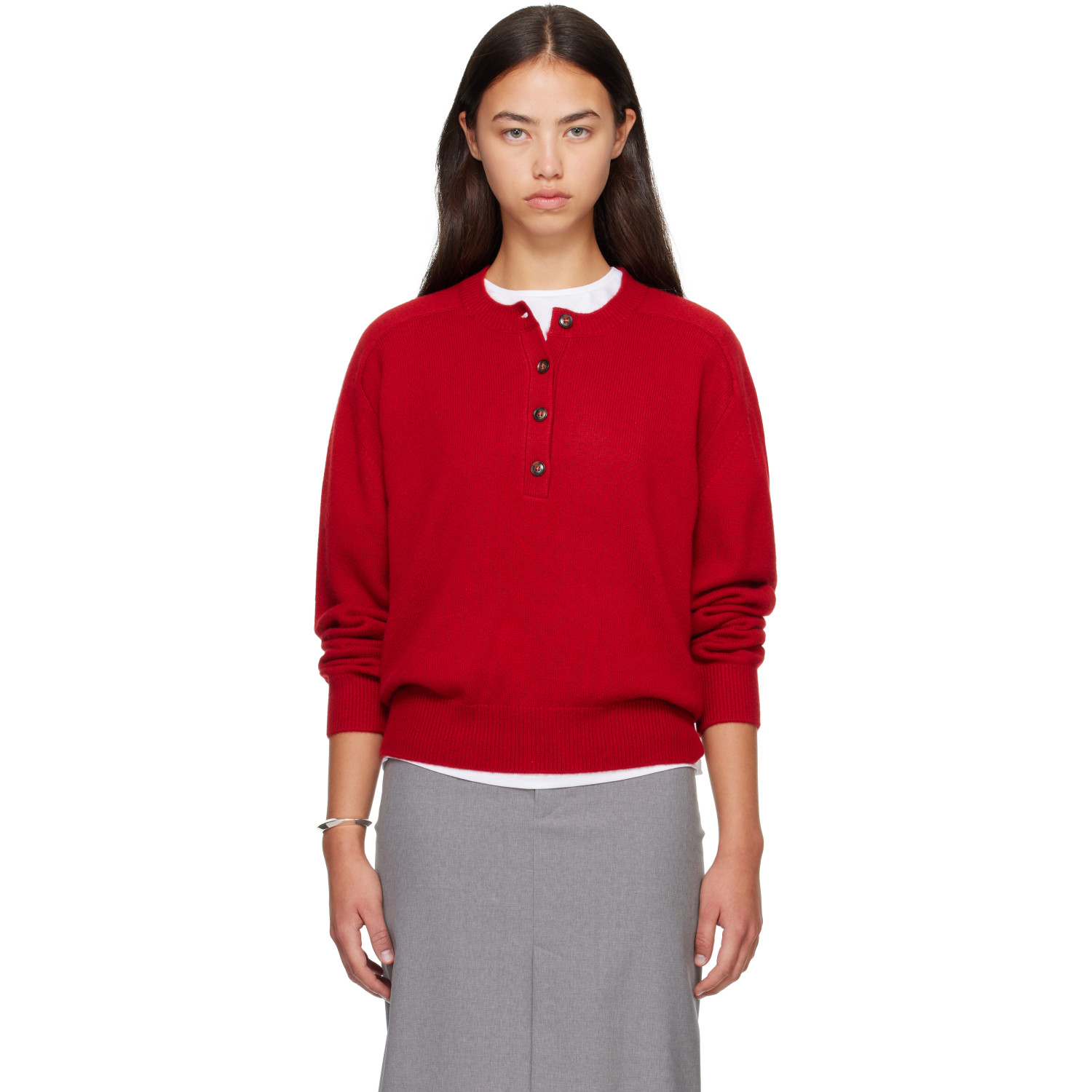 Loulou de Saison Red MALO Oversized Henley Sweater