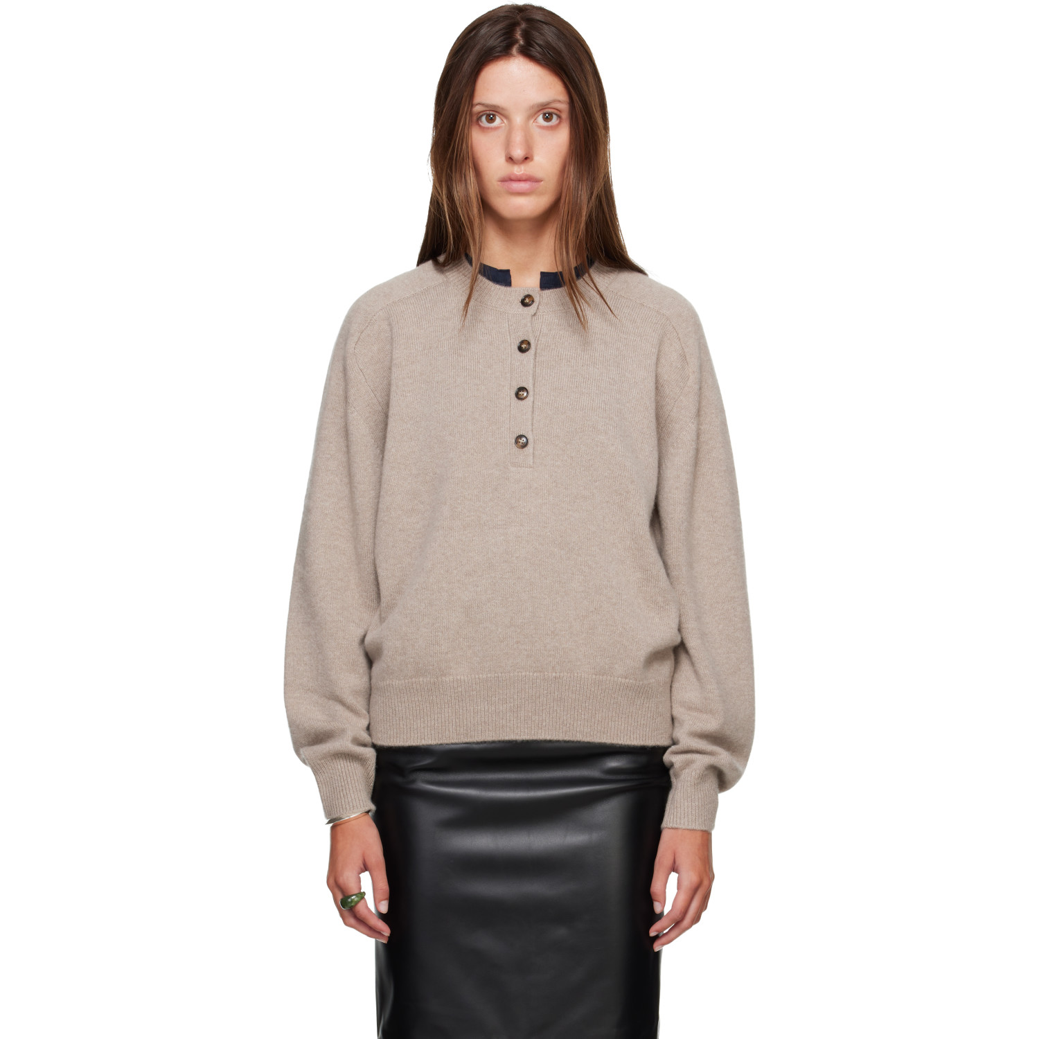 Loulou de Saison Taupe MALO Oversized Henley Sweater