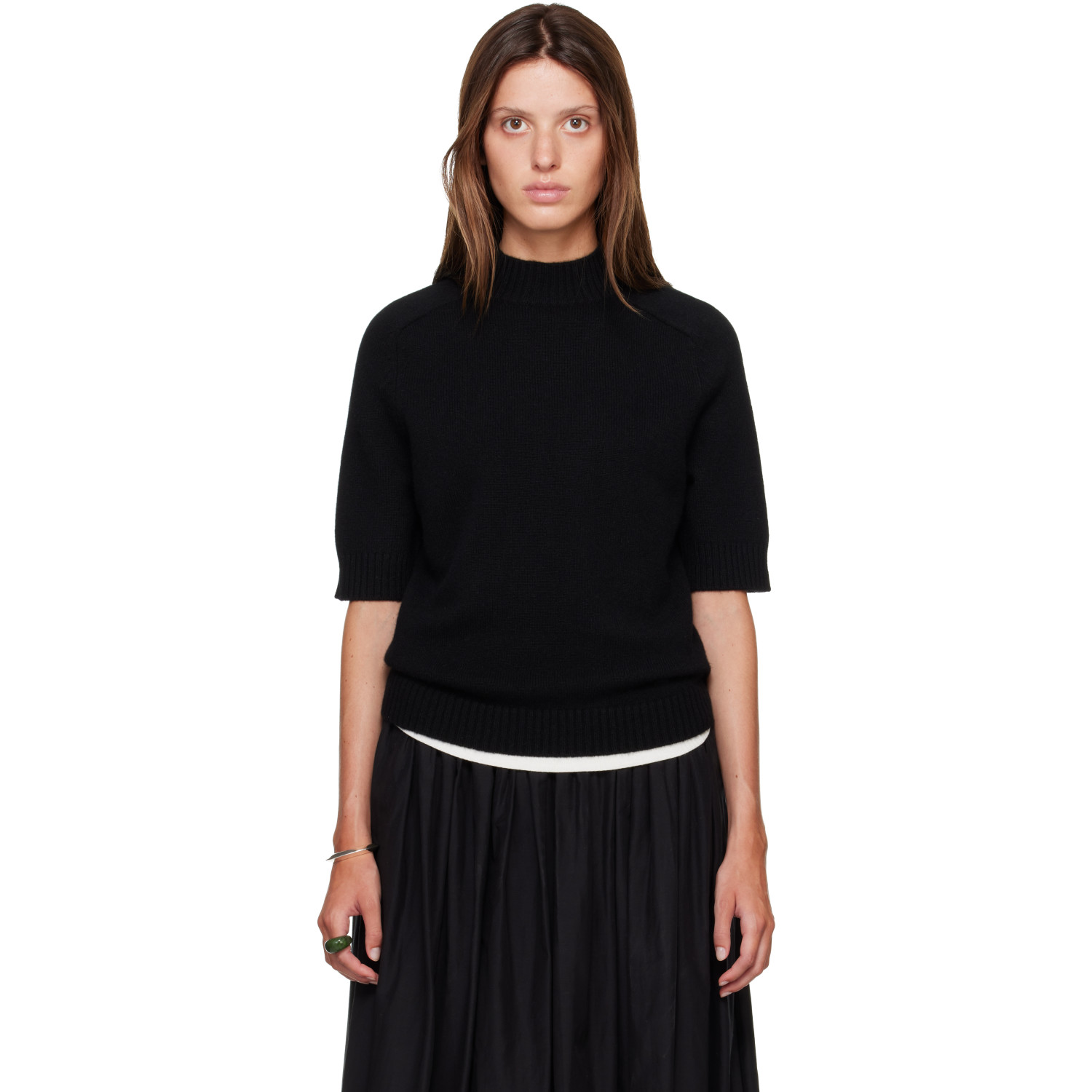 Loulou de Saison Black RUTH Stand Collar Cashmere Top
