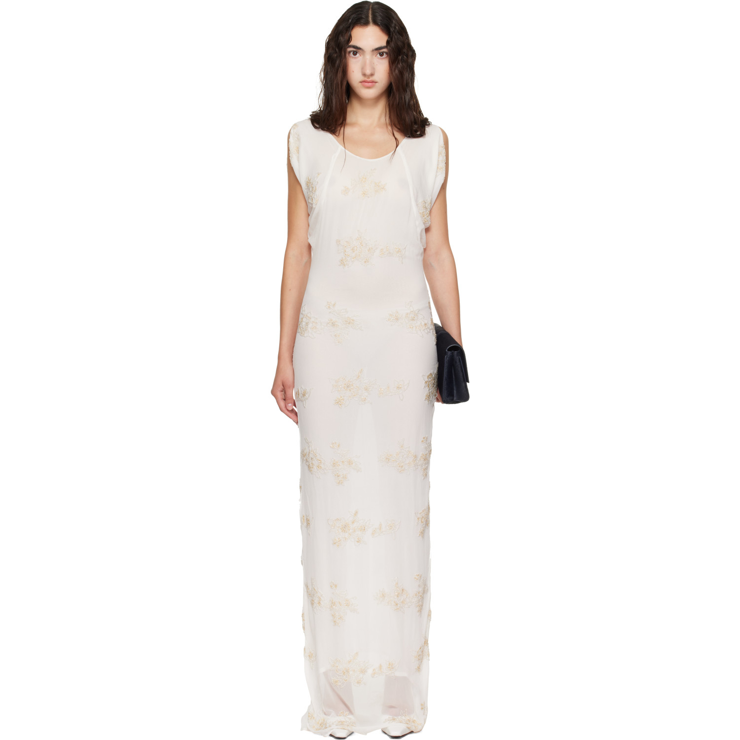 Kanika Agarwal SSENSE Exclusive Off-White Embroidered Raglan Maxi Dress