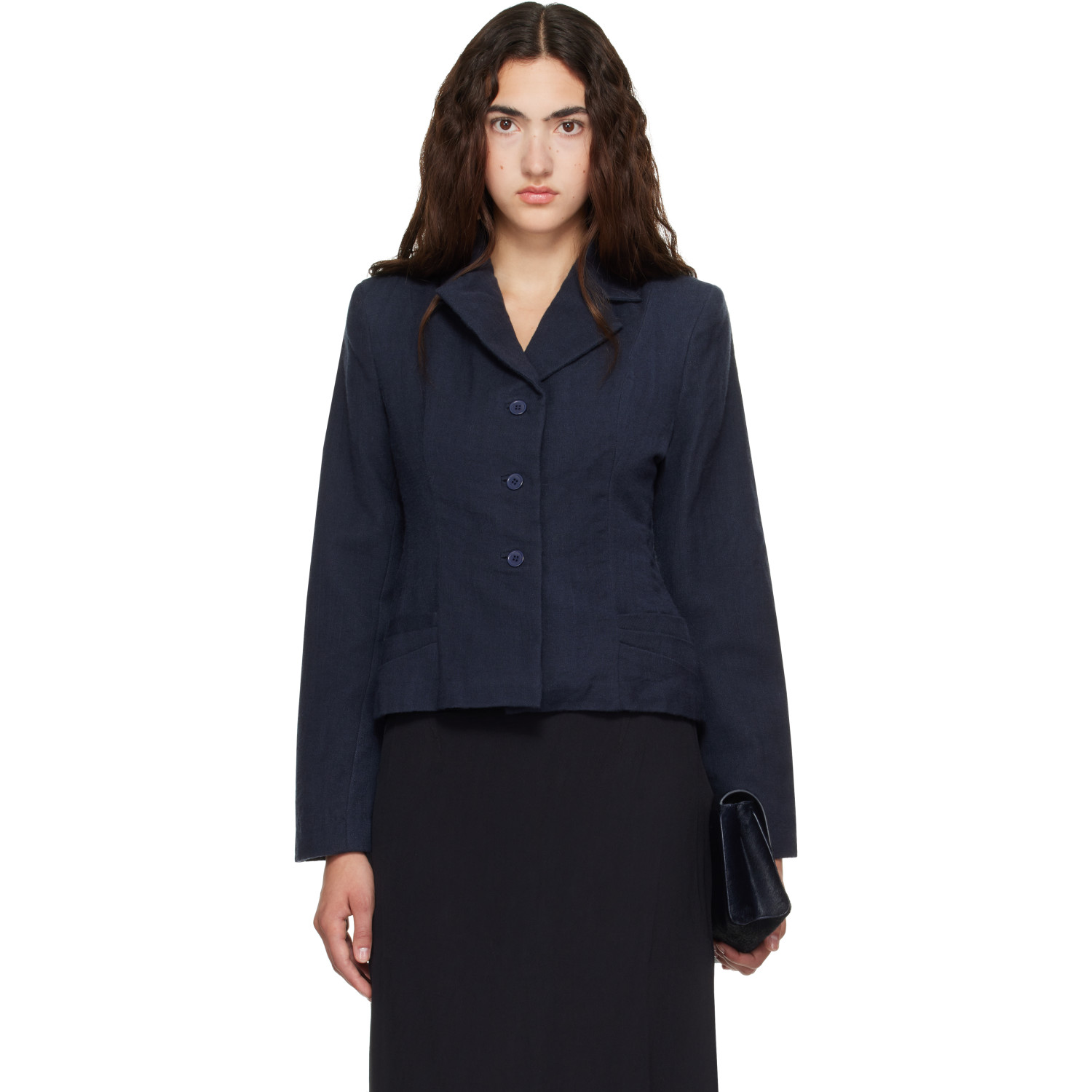 Kanika Agarwal SSENSE Exclusive Navy Structured Wool Blazer