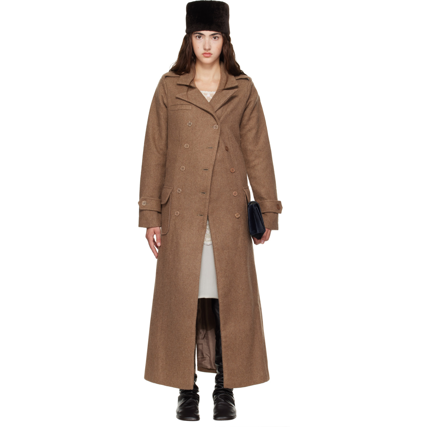 Kanika Agarwal SSENSE Exclusive Brown Wool Column Coat