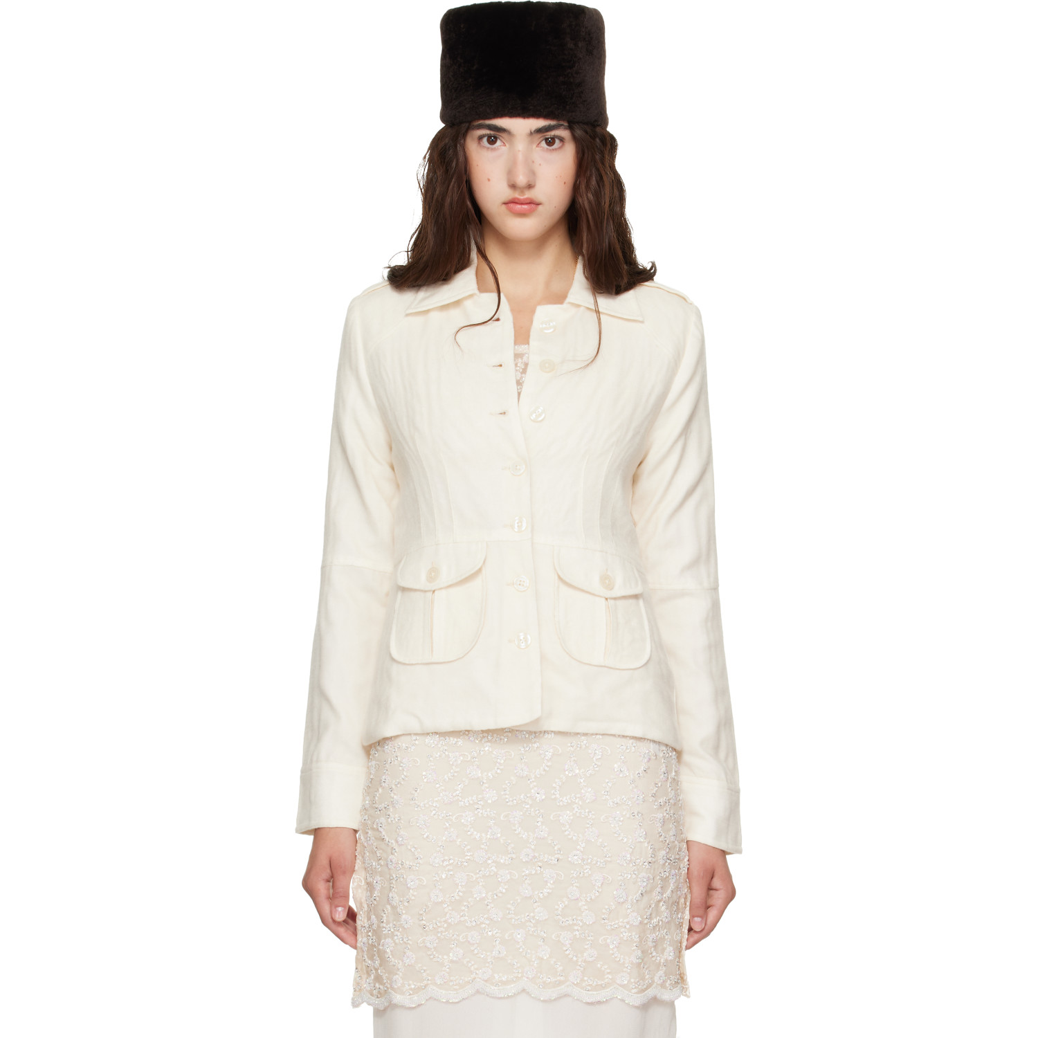 Kanika Agarwal SSESNE Exclusive Off-White Wool Utility Jacket