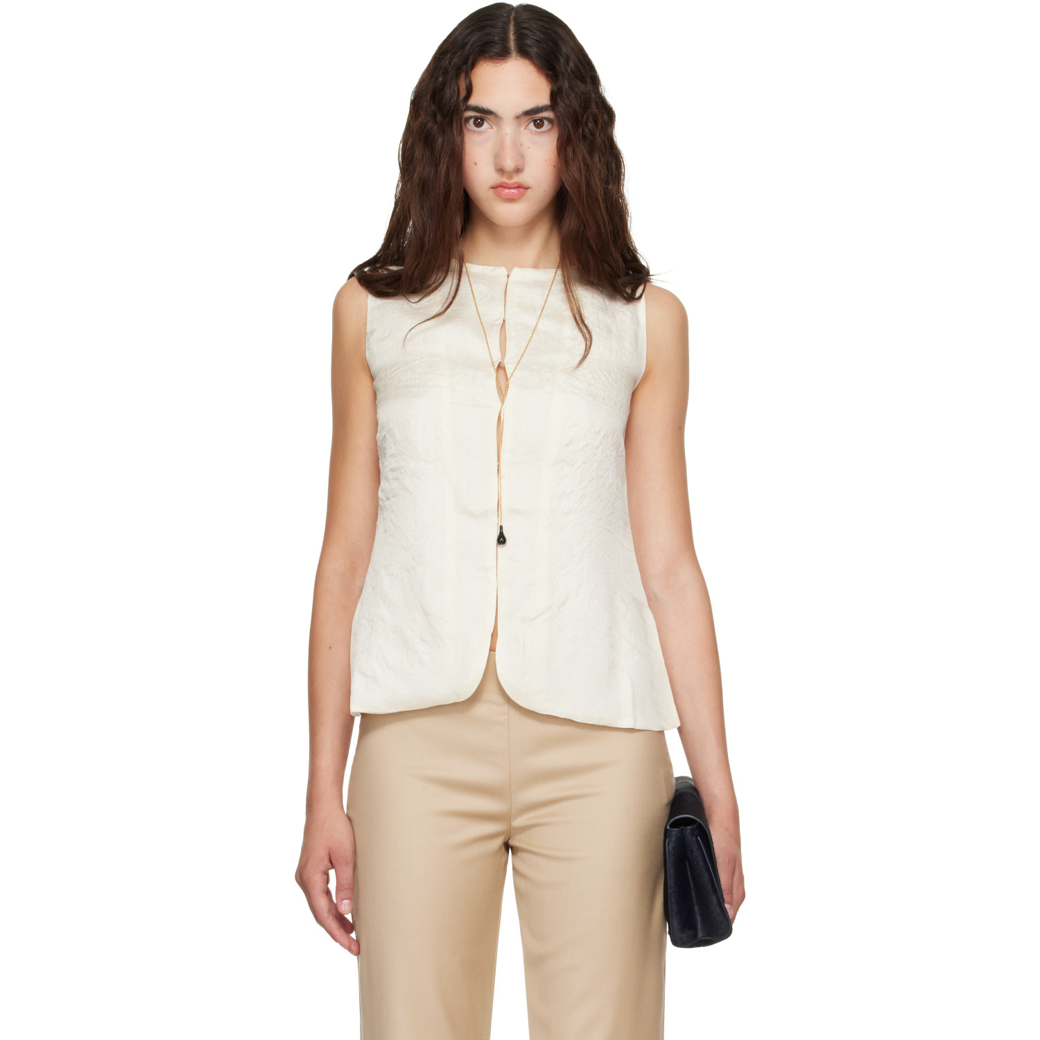 Kanika Agarwal SSENSE Exclusive Off-White Slit-Side Waist Coat Top