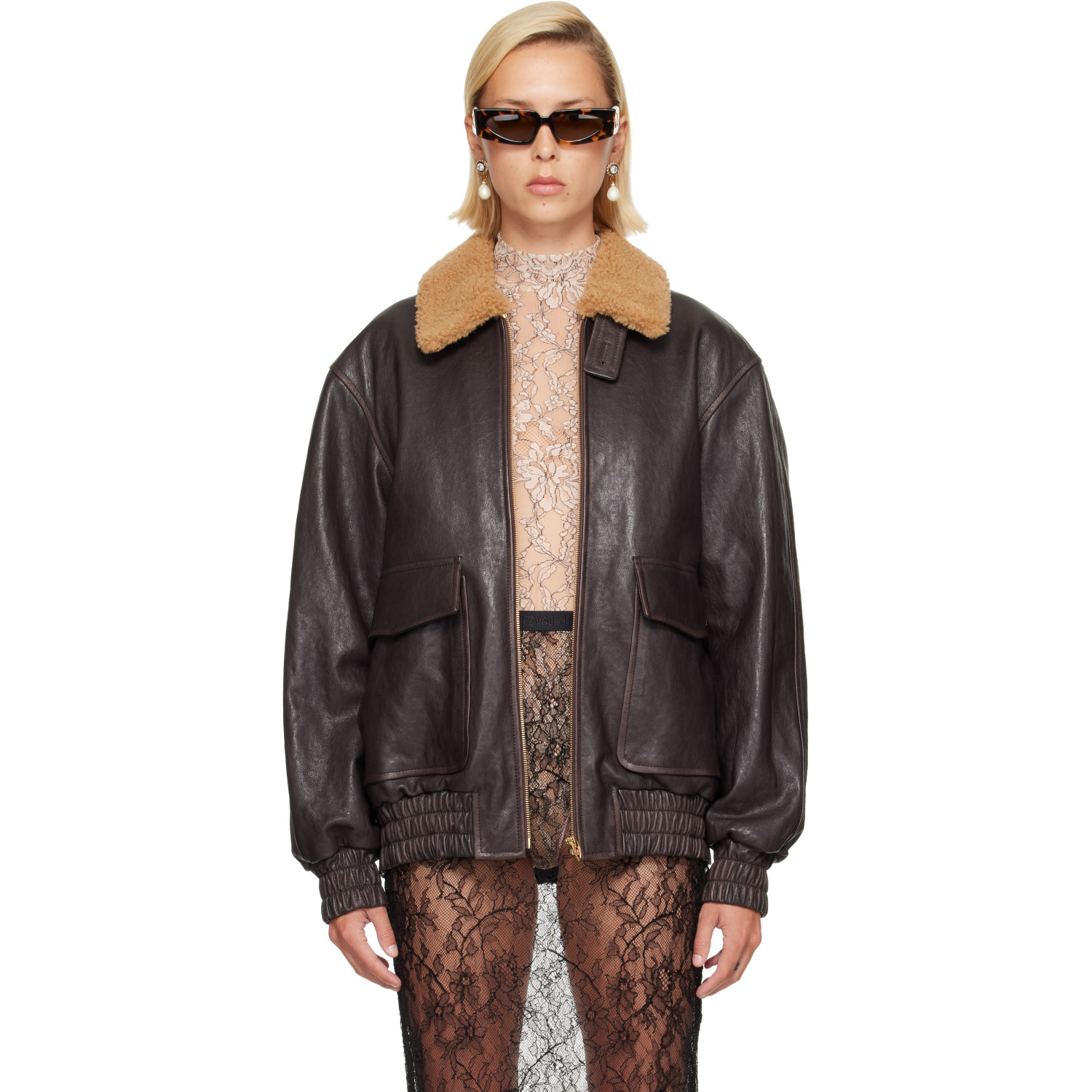 Valentino Brown Leather Bomber Jacket