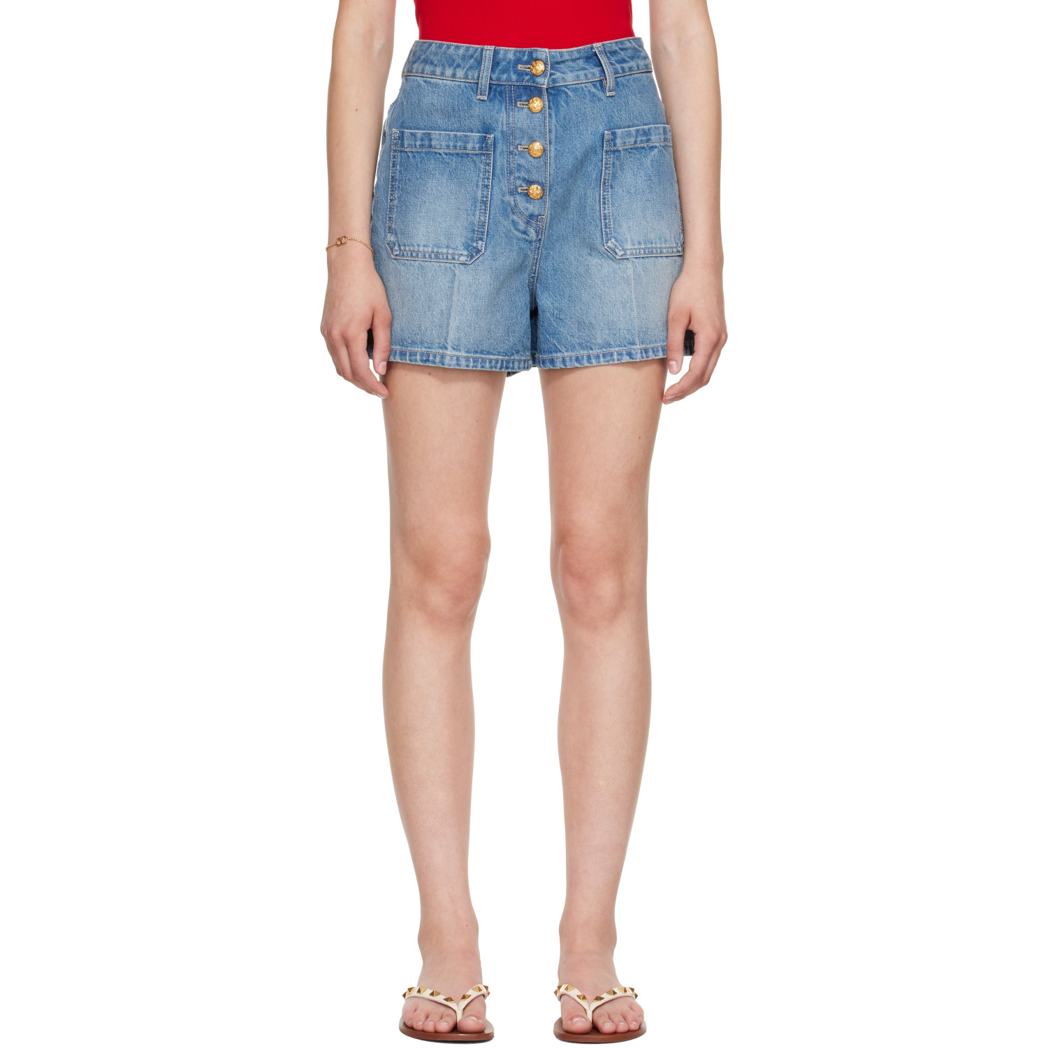 Valentino Blue Patch Pocket Denim Shorts