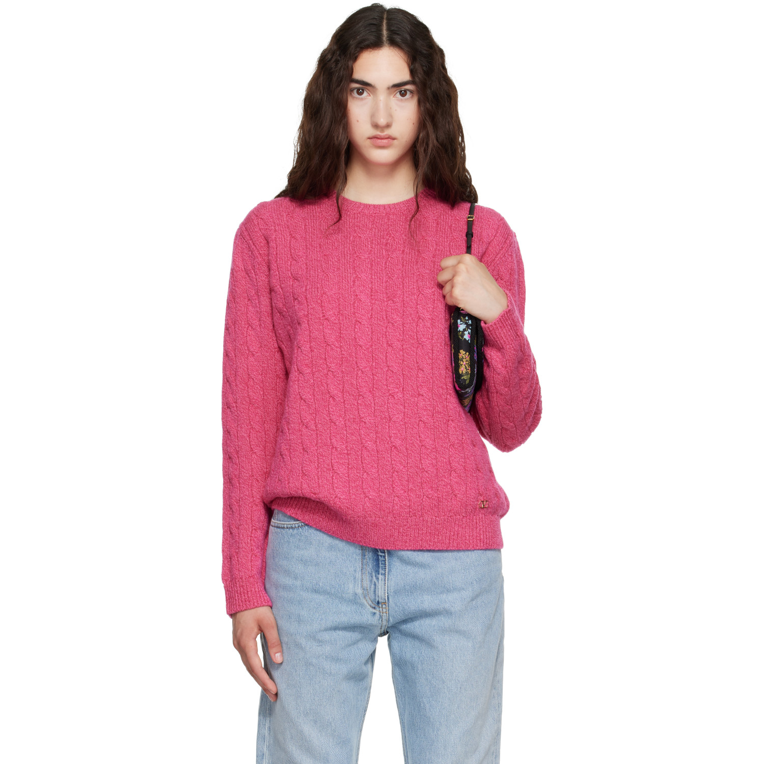 Valentino Pink Cable-Knit Wool Sweater