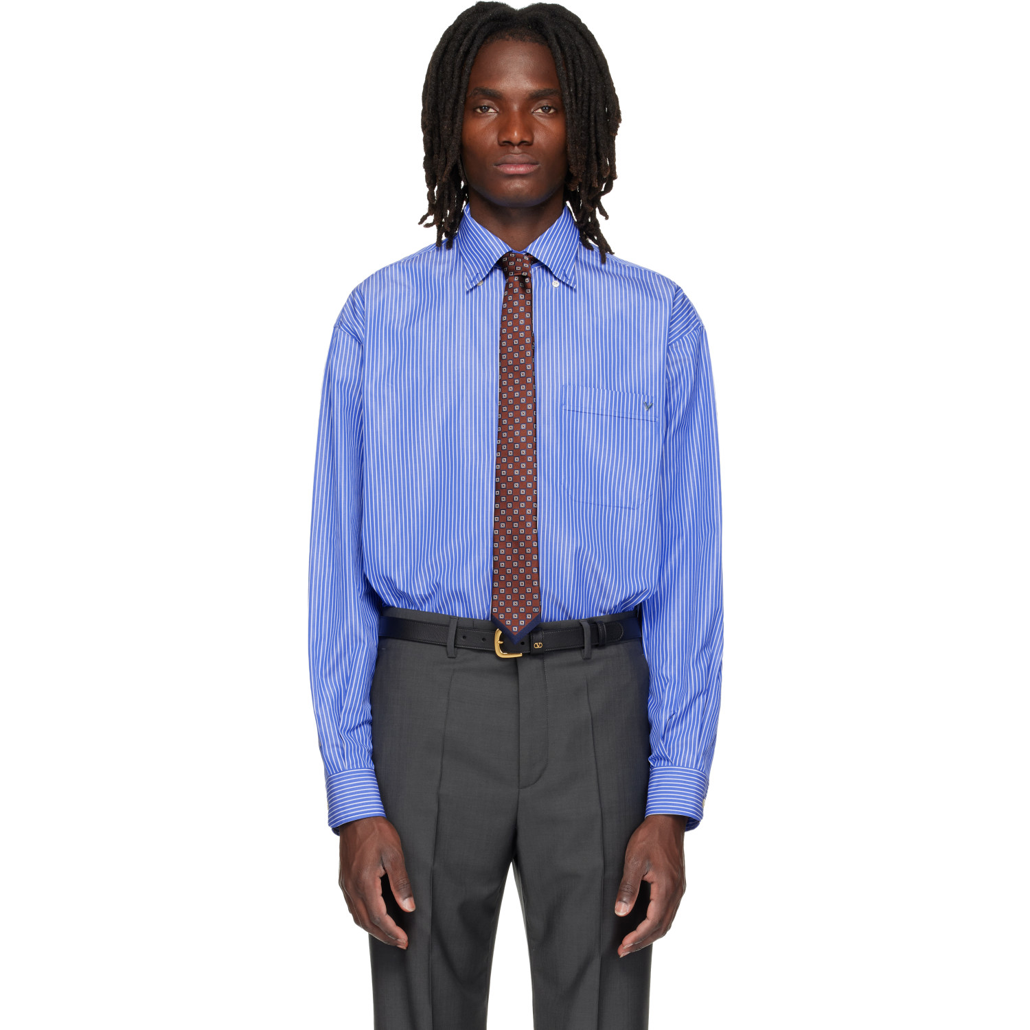 Valentino Blue Striped Cotton Poplin Shirt