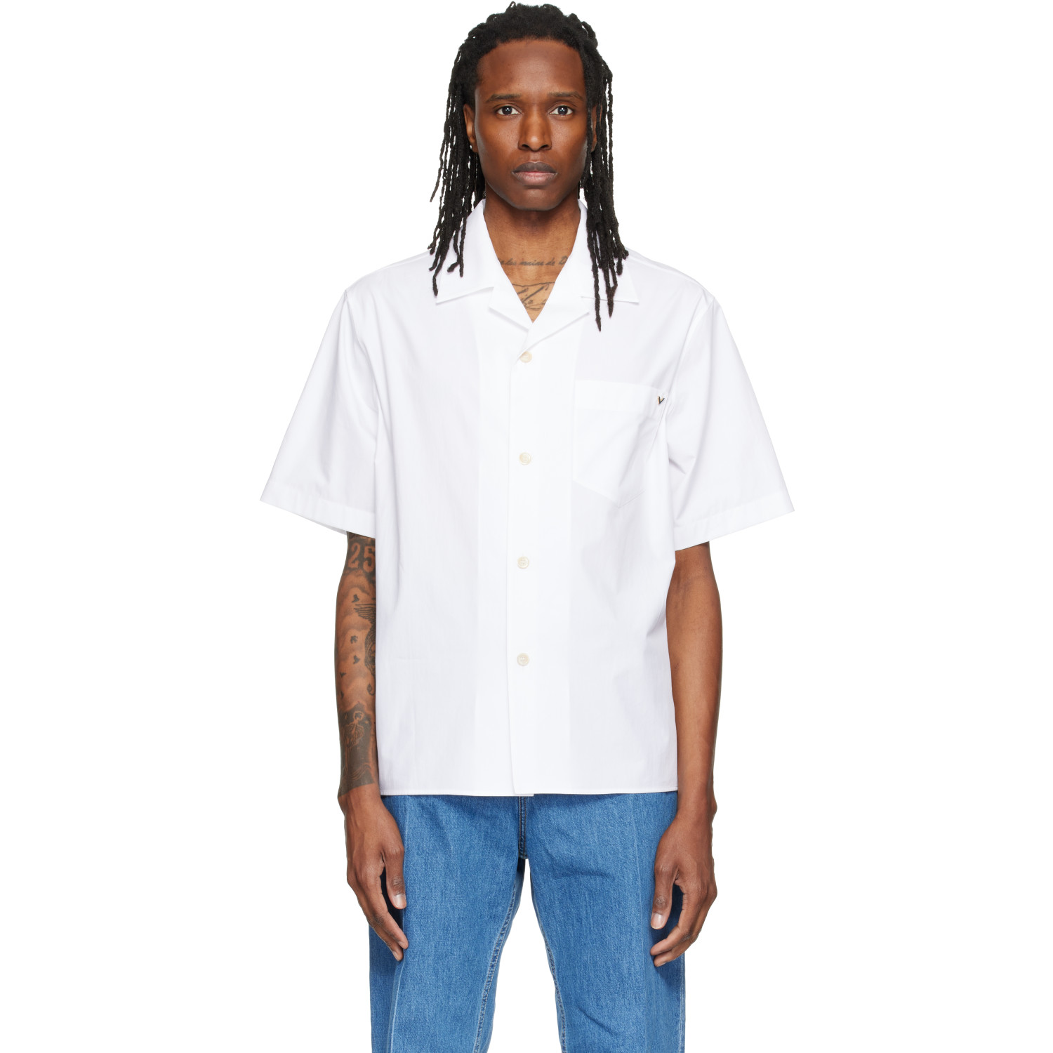 Valentino White Short Sleeve Cotton Poplin Shirt