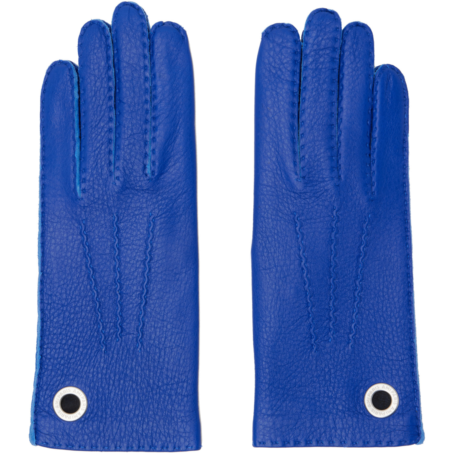 AMI Paris Blue Grained Leather Gloves