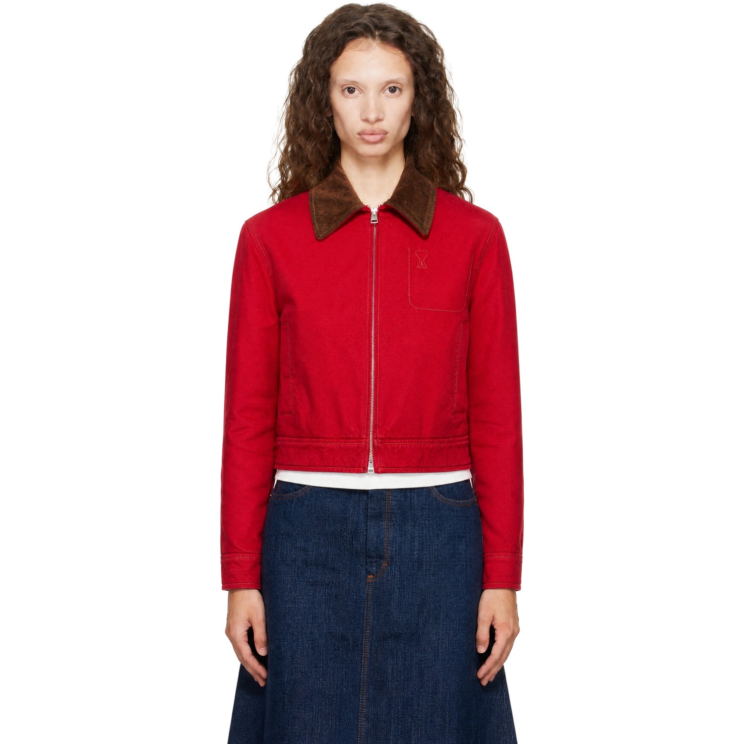 AMI Paris Red Cotton Zipped Ami de Coeur Jacket