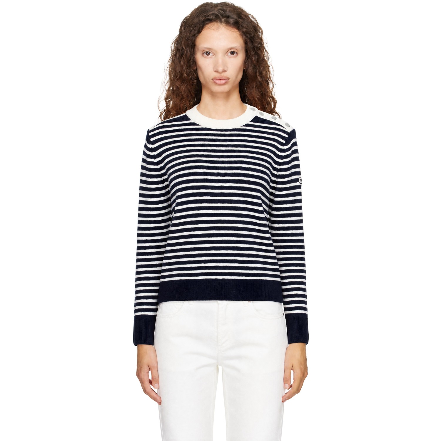 AMI Paris Navy & Off-White Sailor Striped Wool Crewneck Sweater