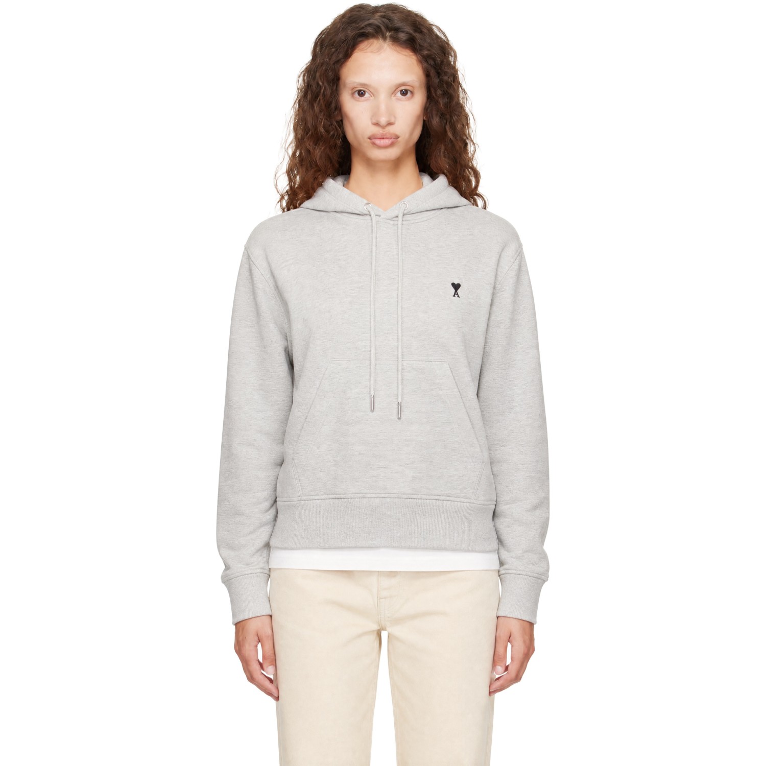 AMI Paris Gray Contrasted Ami de Coeur Hoodie