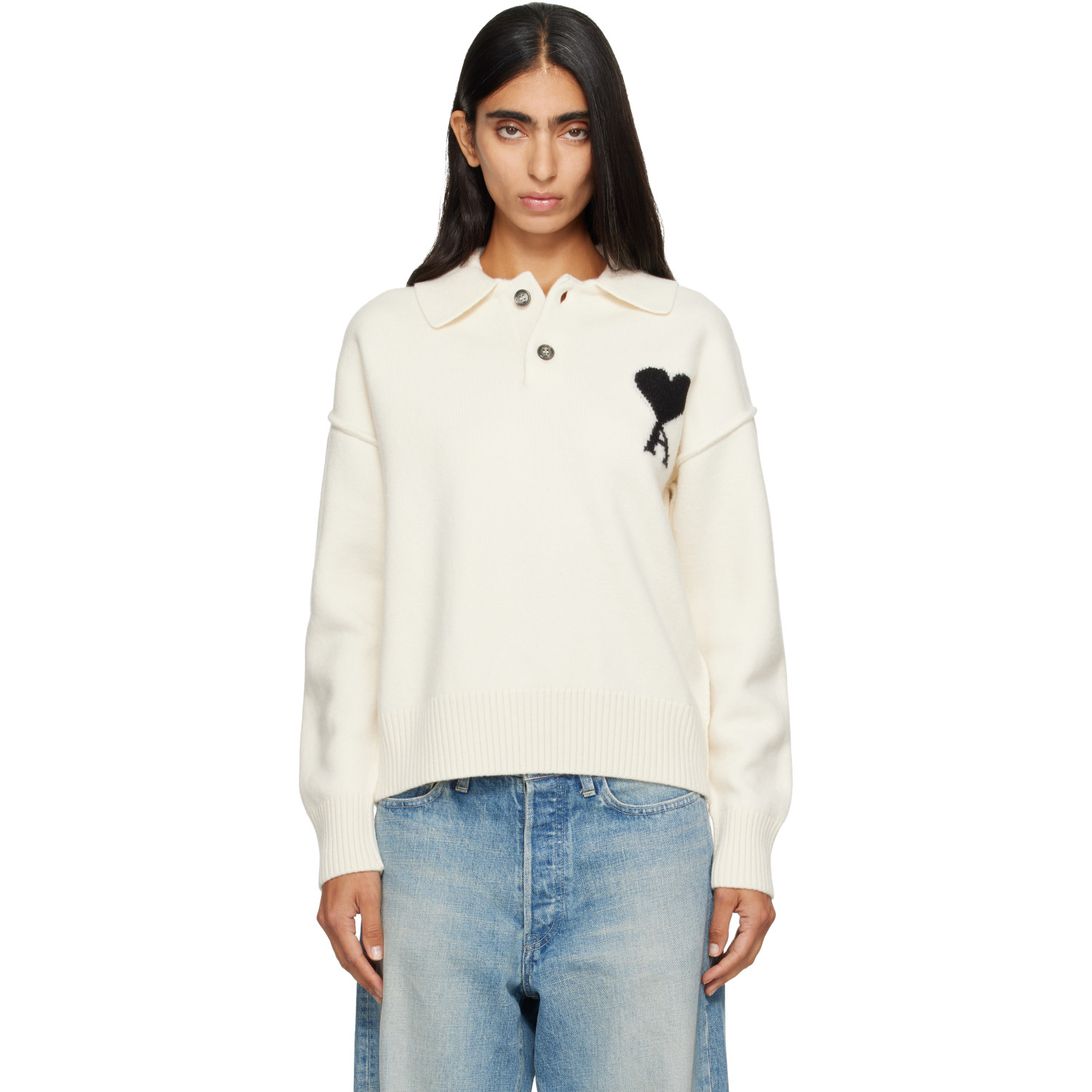 AMI Paris Off-White Ami de Coeur Wool Polo