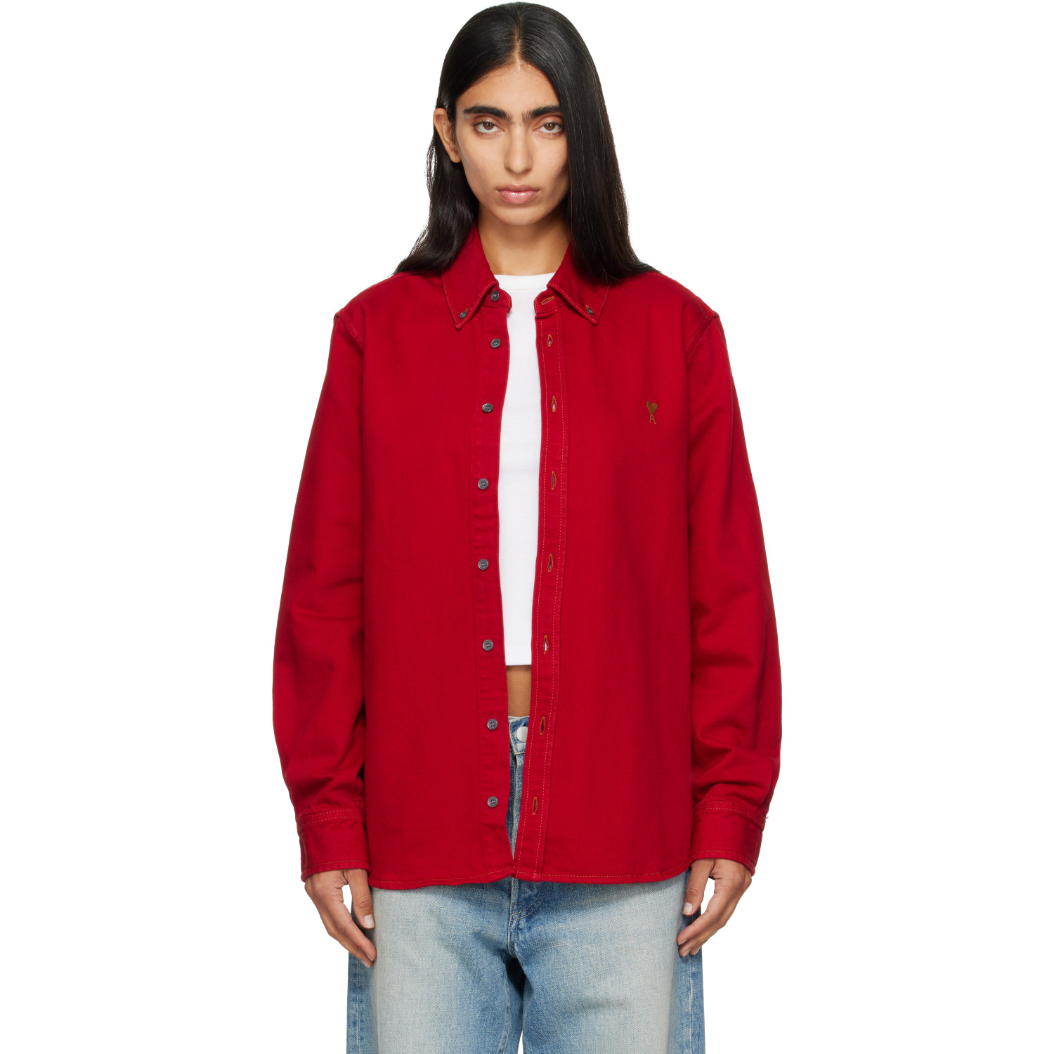AMI Paris Red Ami de Coeur Cotton Shirt