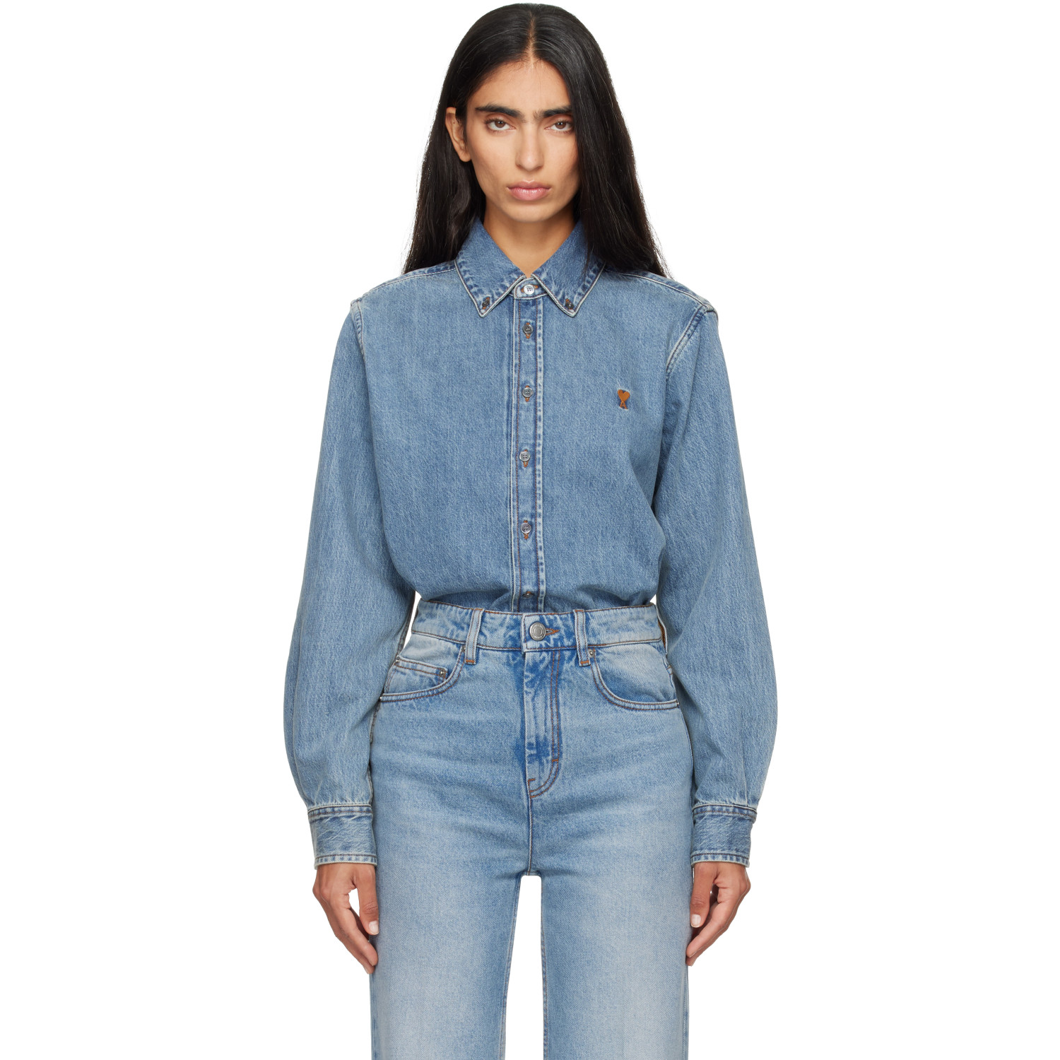 AMI Paris Blue Ami de Coeur Denim Shirt