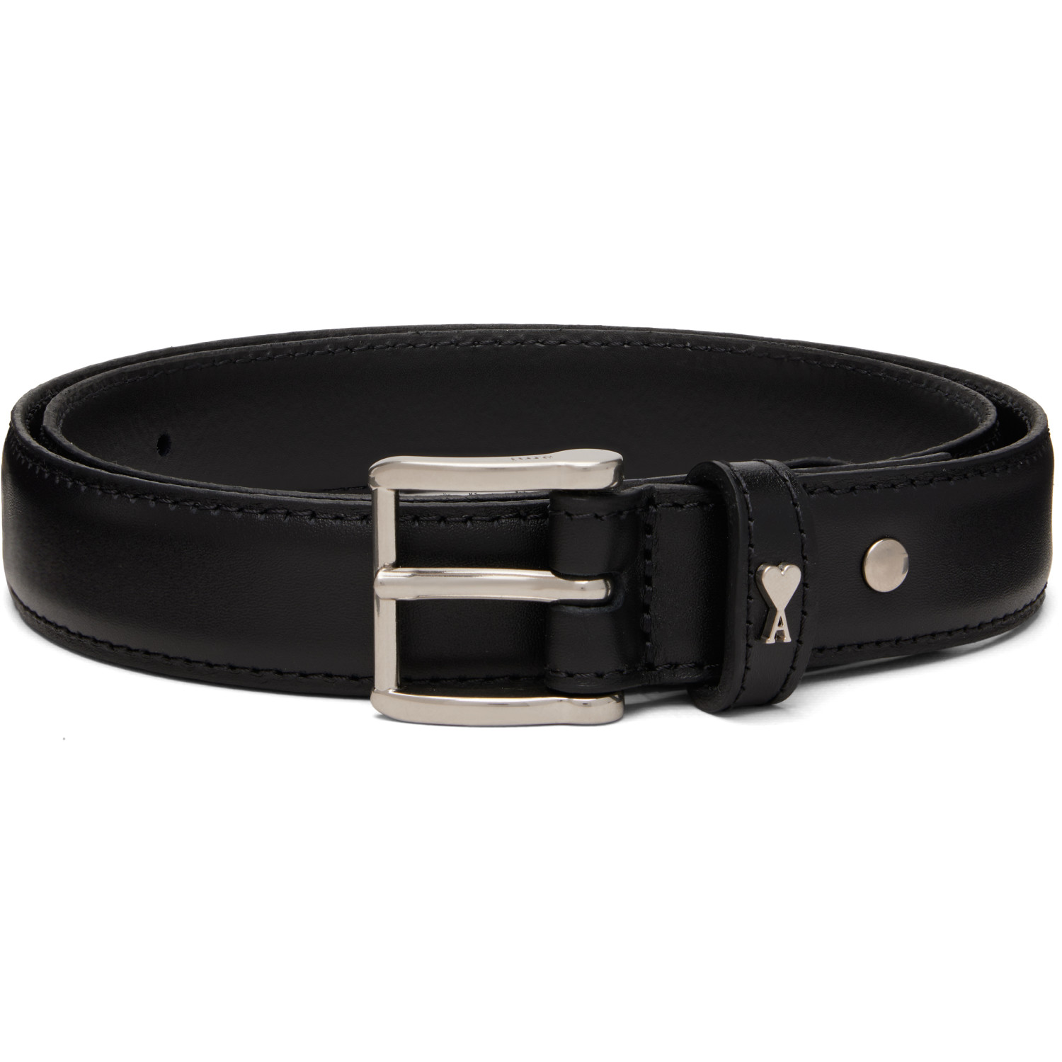 AMI Paris Black Cowhide Leather Paris Paris Belt