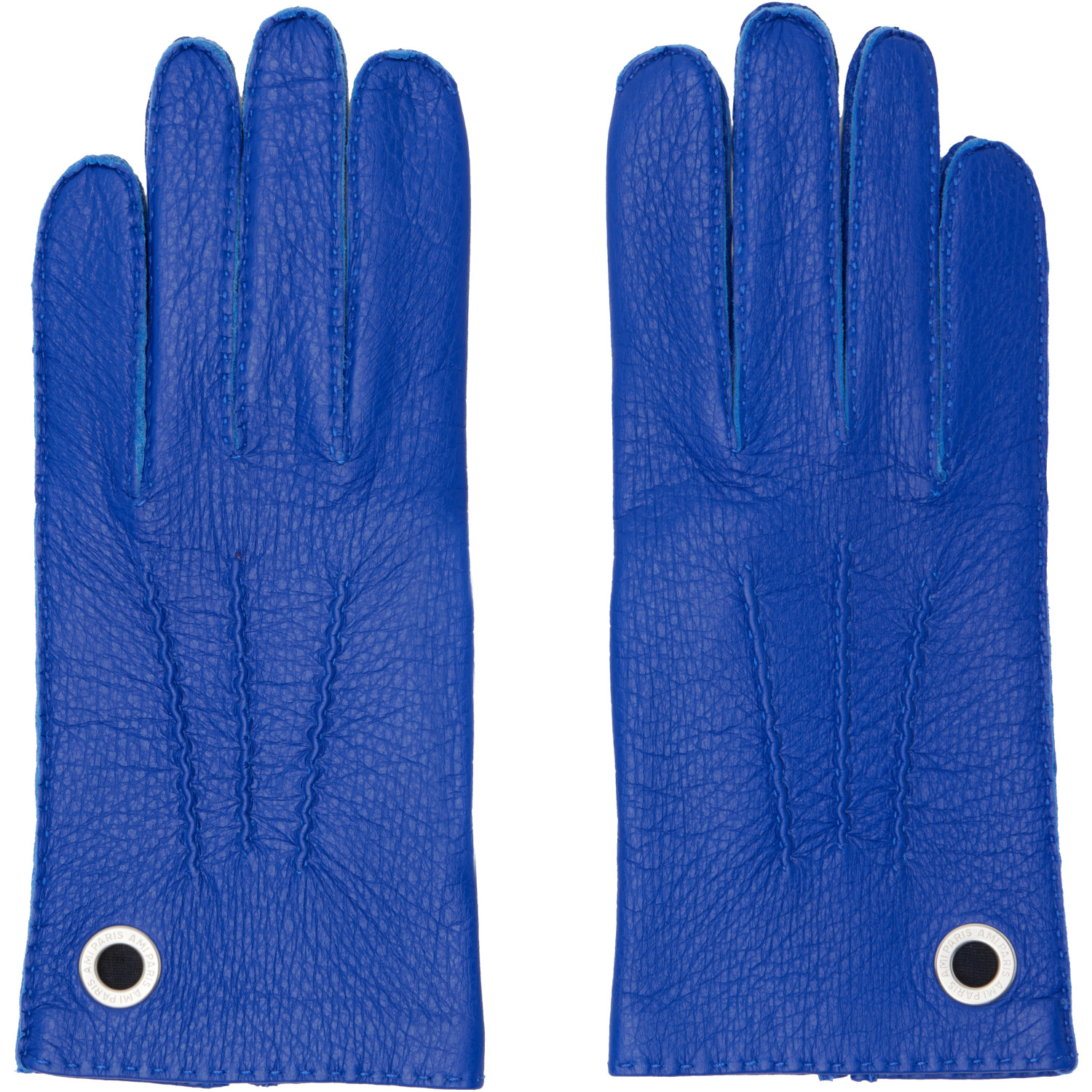 AMI Paris Blue Grained Leather Gloves