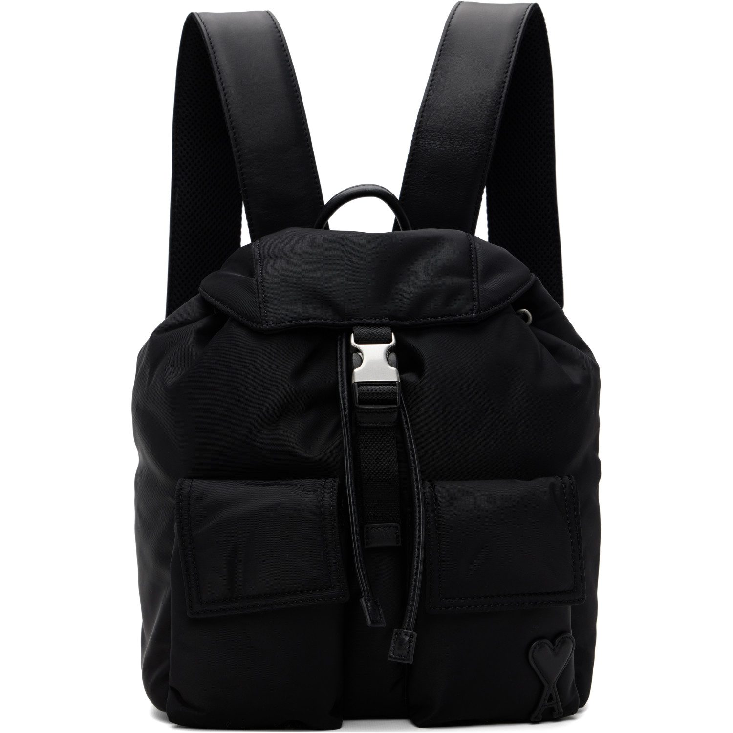AMI Paris Black Small Nylon Marcel Flap Backpack