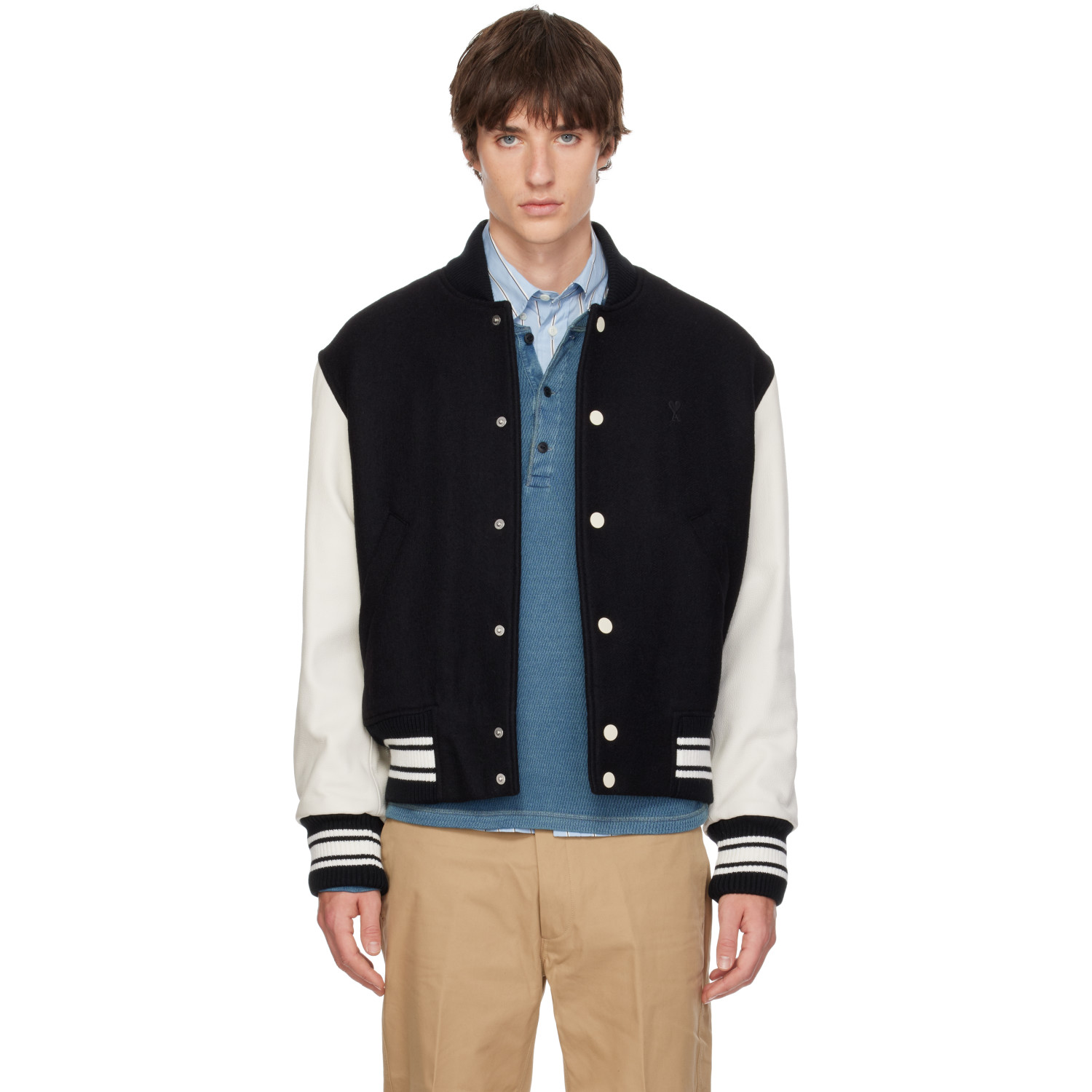 AMI Paris Black & Off-White Ami de Coeur Padded Teddy Jacket