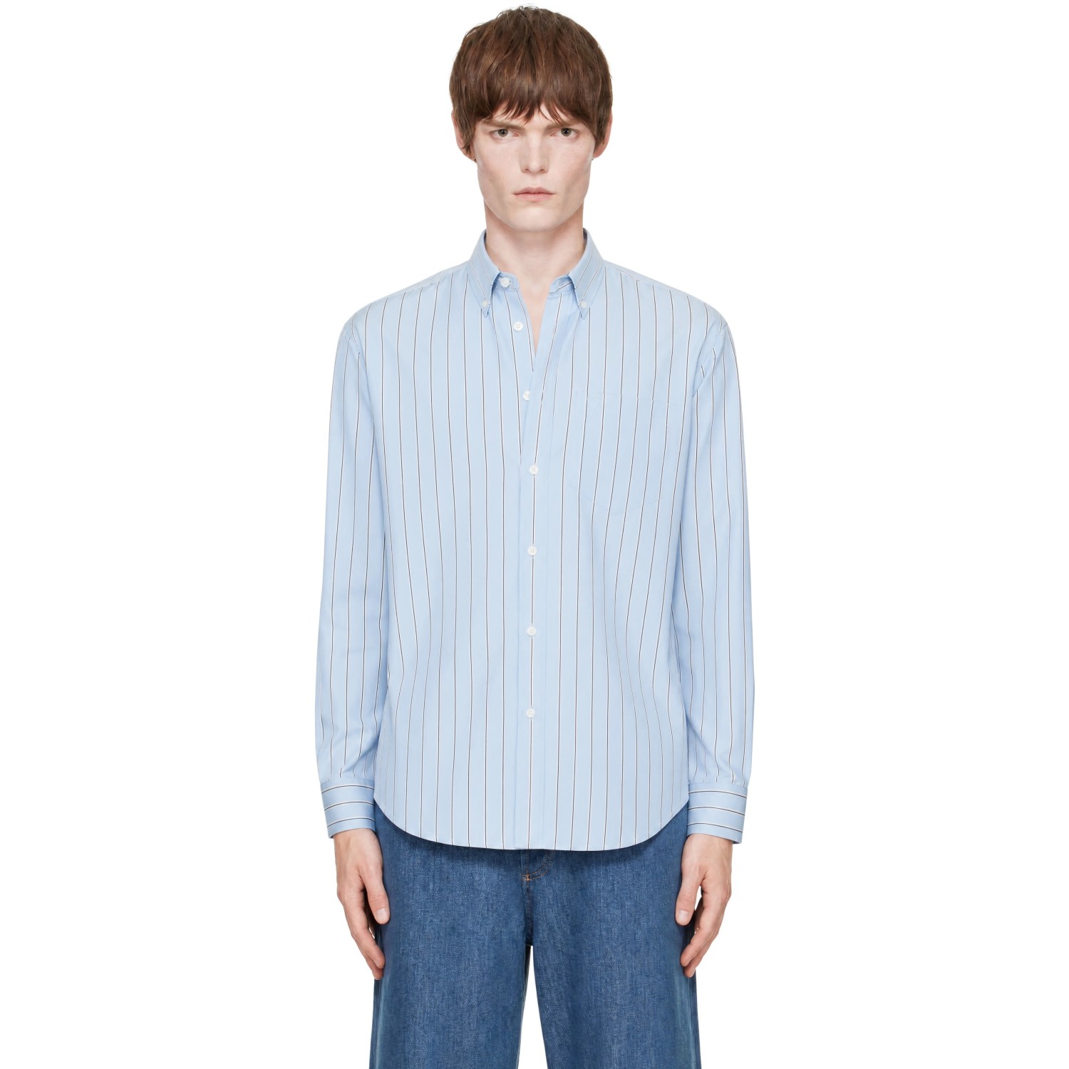 AMI Paris Blue Boxy Striped Cotton Ami de Coeur Shirt