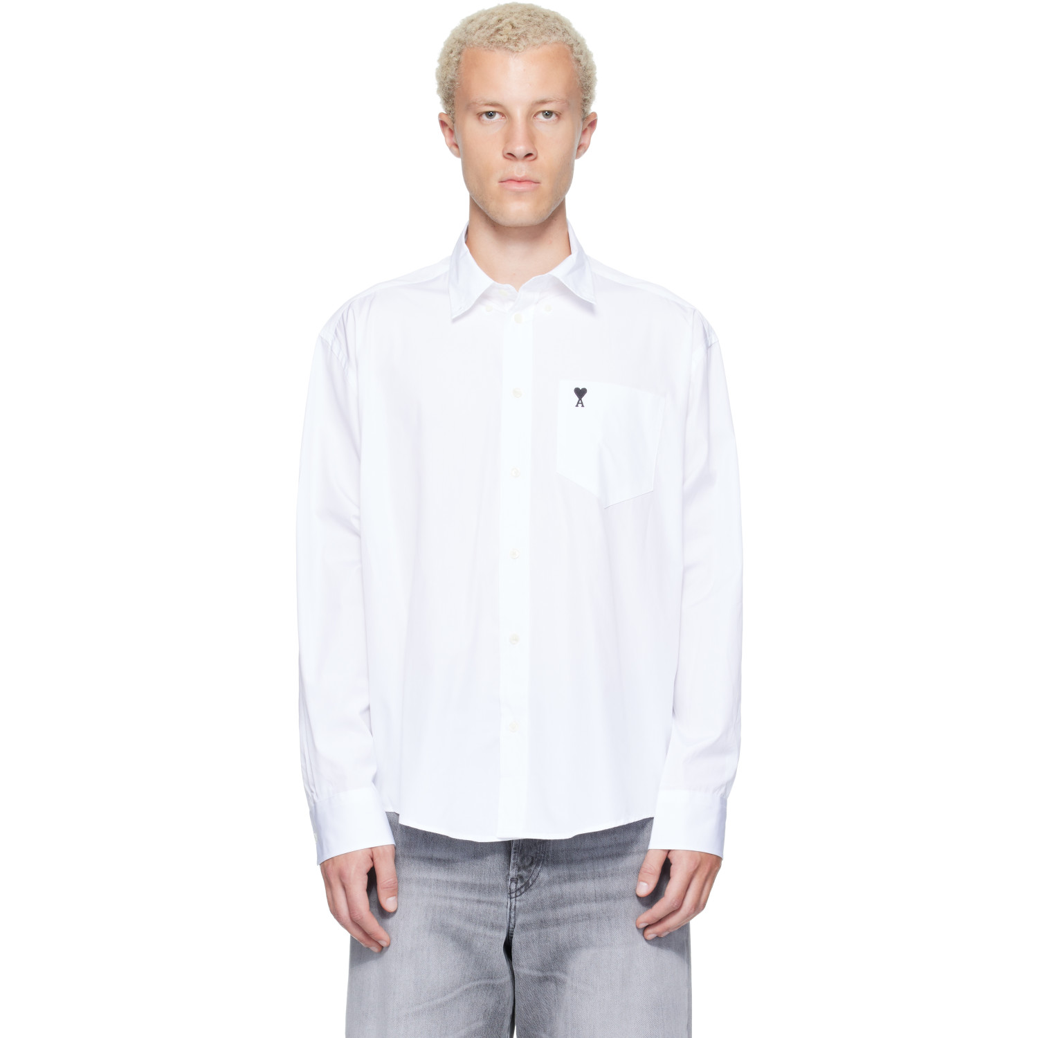 AMI Paris White Boxy Cotton Ami de Coeur Shirt
