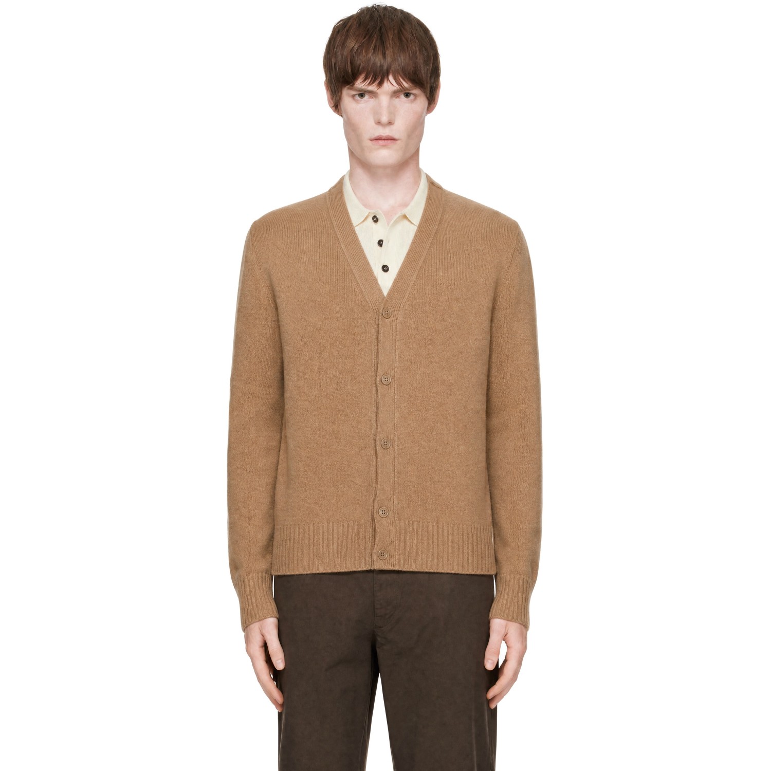 AMI Paris Beige Cashmere Tonal Ami de Coeur Cardigan