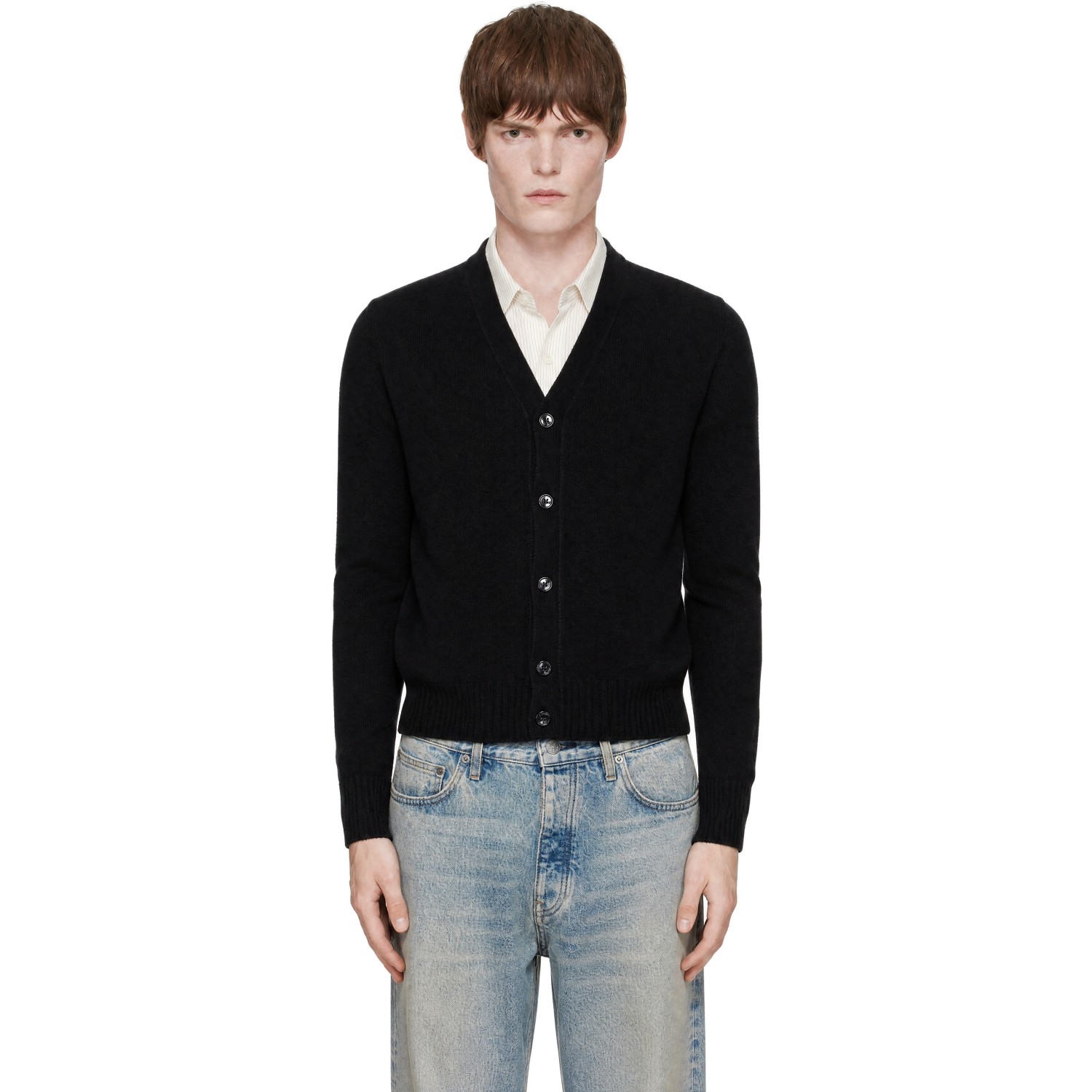 AMI Paris Black Cashmere Tonal Ami de Coeur Cardigan