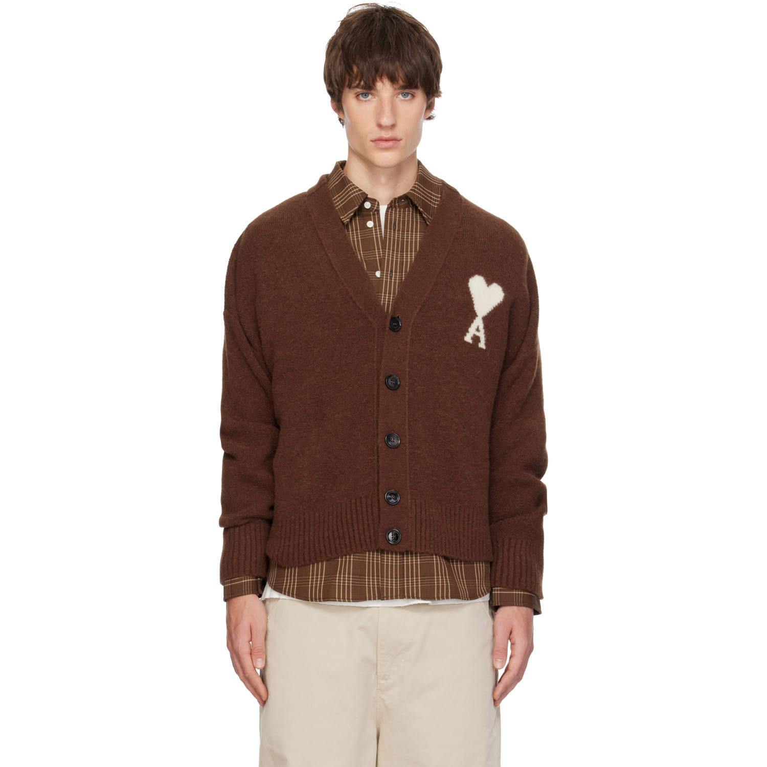 AMI Paris Brown Alpaca Ami de Coeur Cardigan