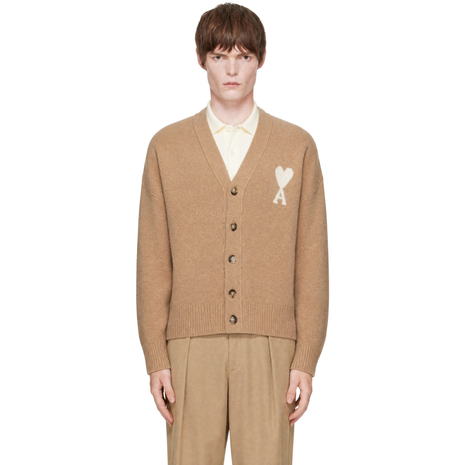 AMI Paris Beige Alpaca Ami de Coeur Cardigan