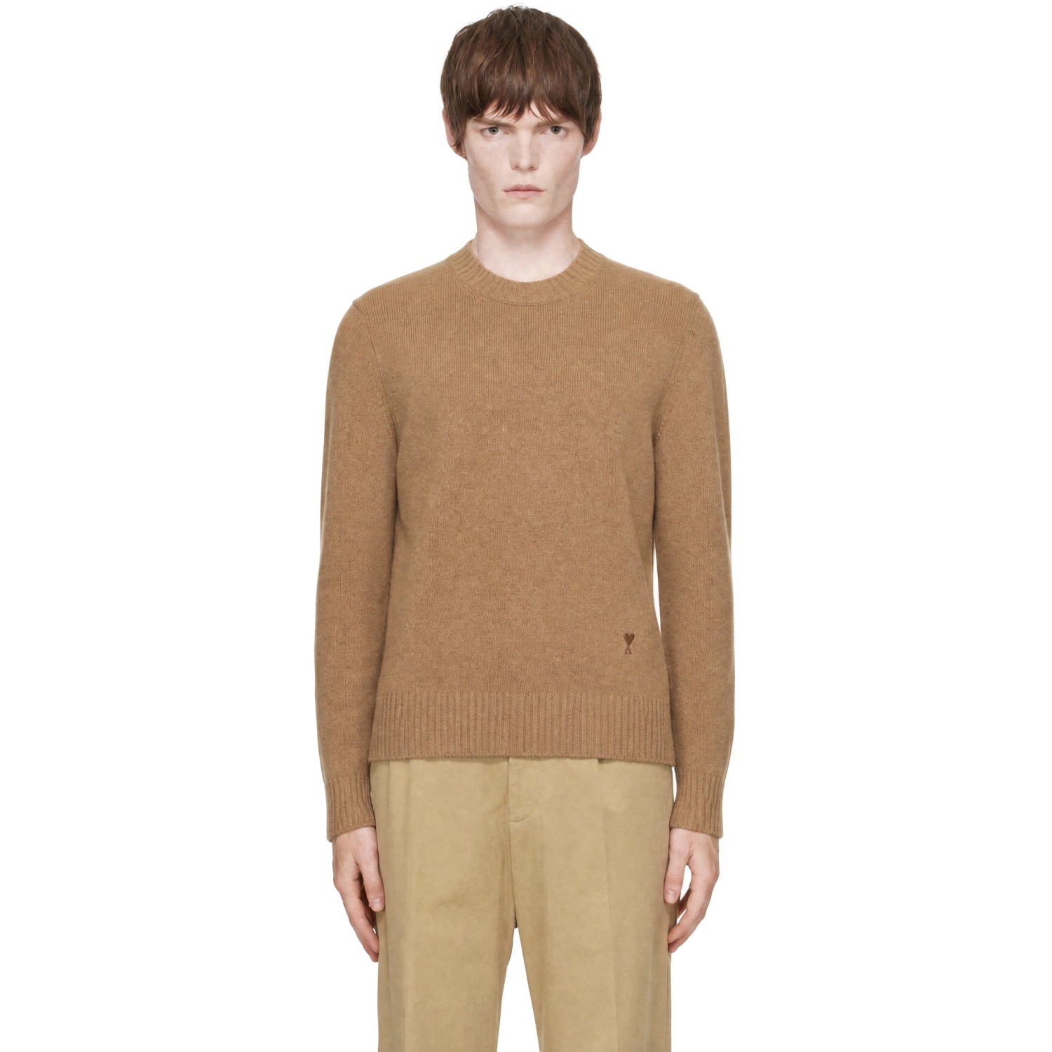 AMI Paris Beige Crewneck Cashmere Ami de Coeur Sweater