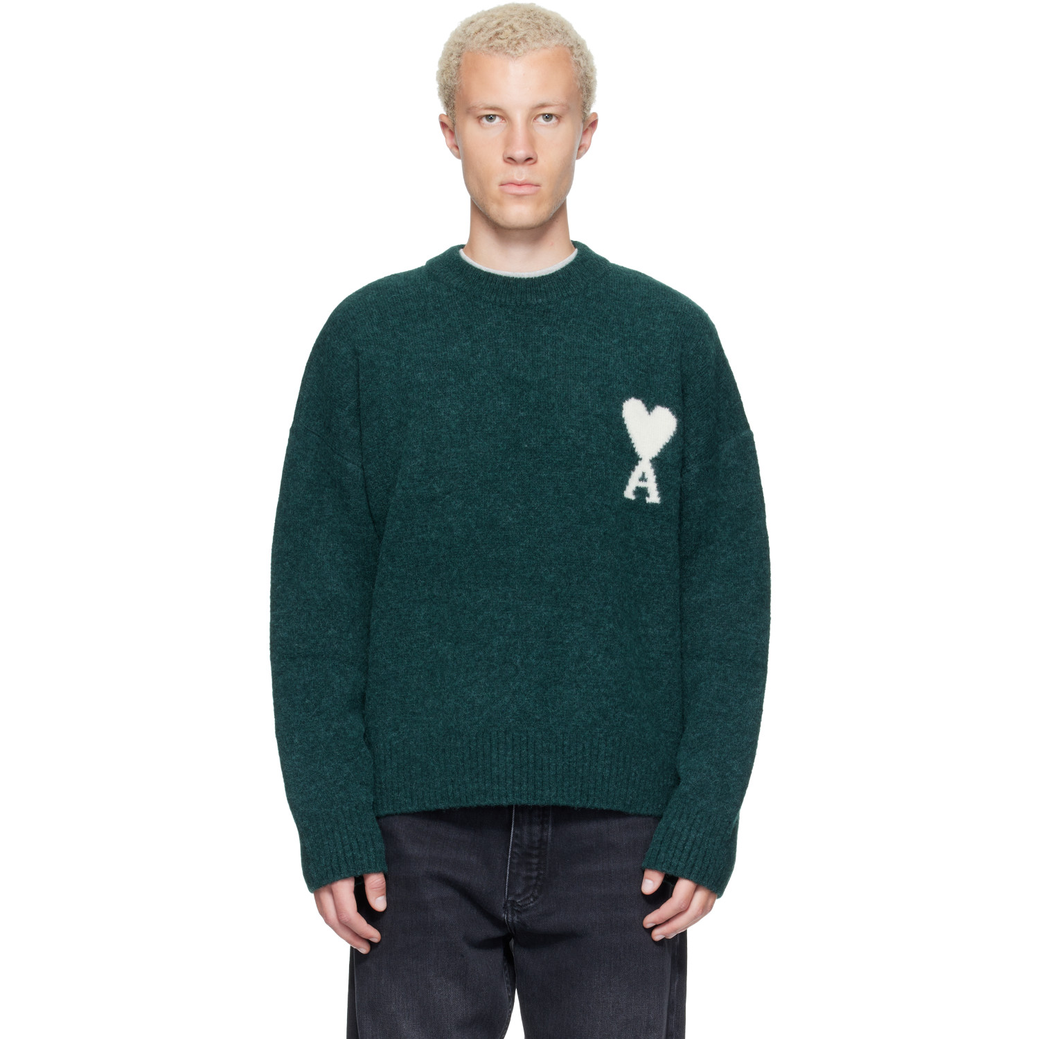 AMI Paris Green Crewneck Alpaca Ami de Coeur Sweater
