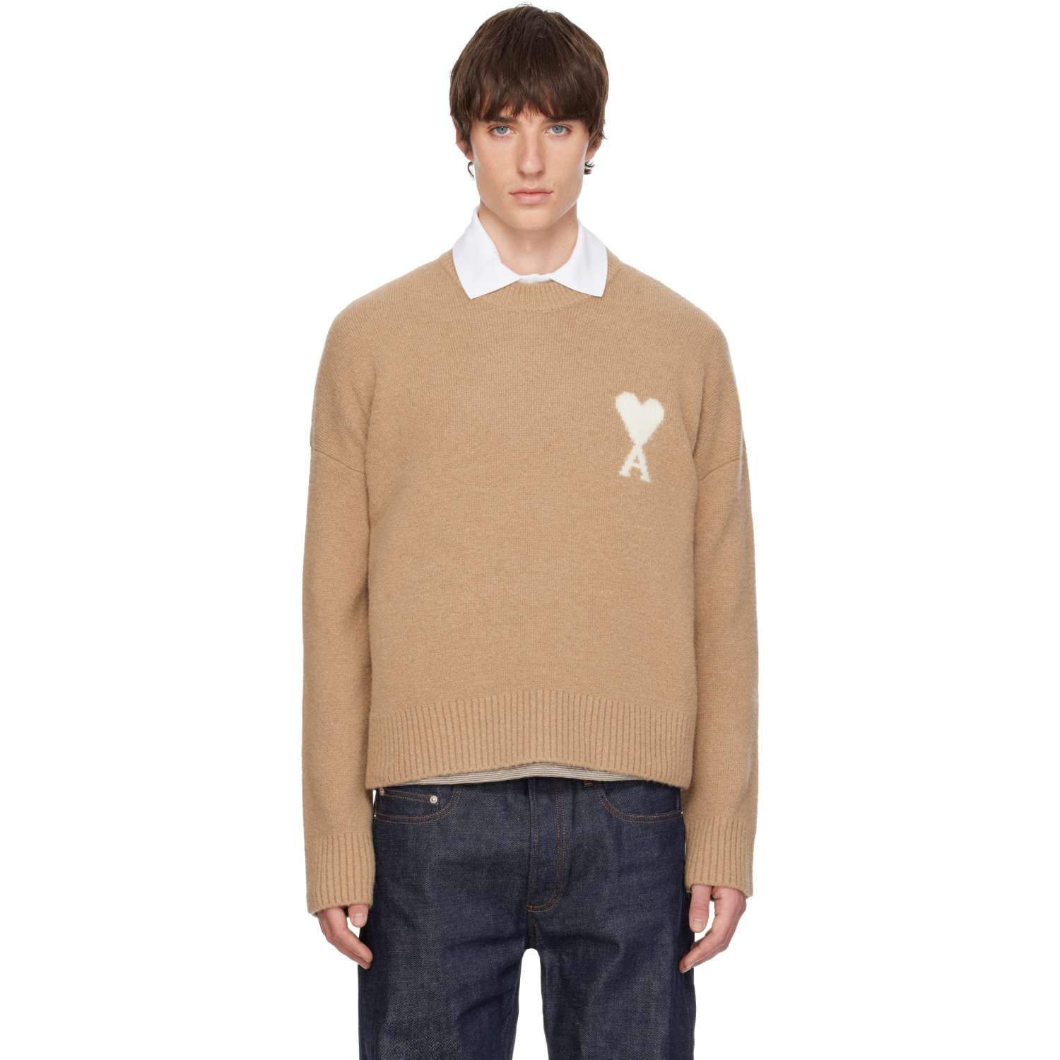 AMI Paris Beige Crewneck Alpaca Ami de Coeur Sweater